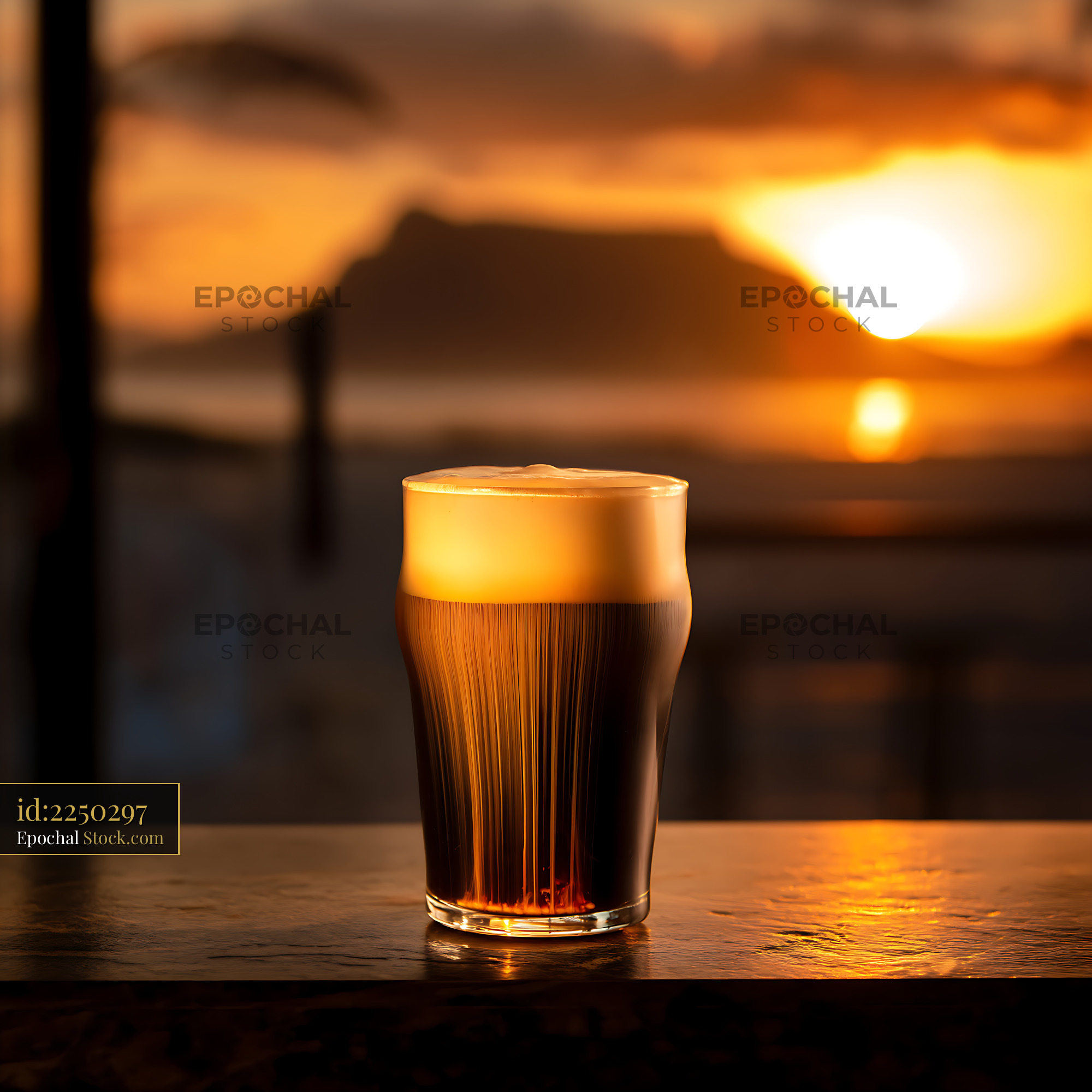 Nitro Caramel Coffee with Sunset Glow - stock photo