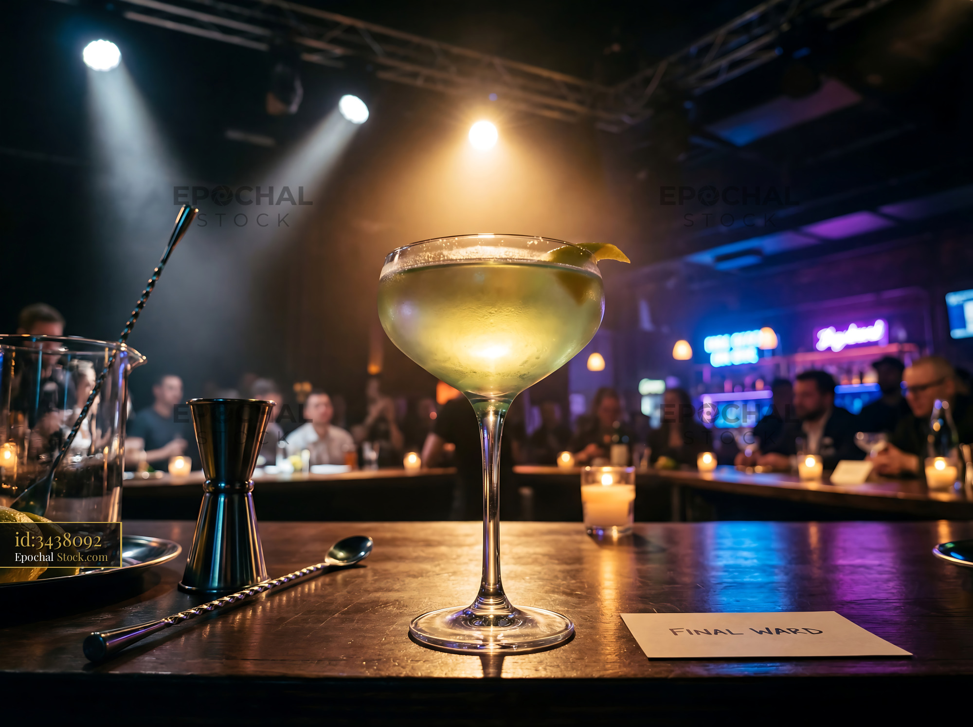 Final Ward Cocktail on Dark Bar Counter - stock photo