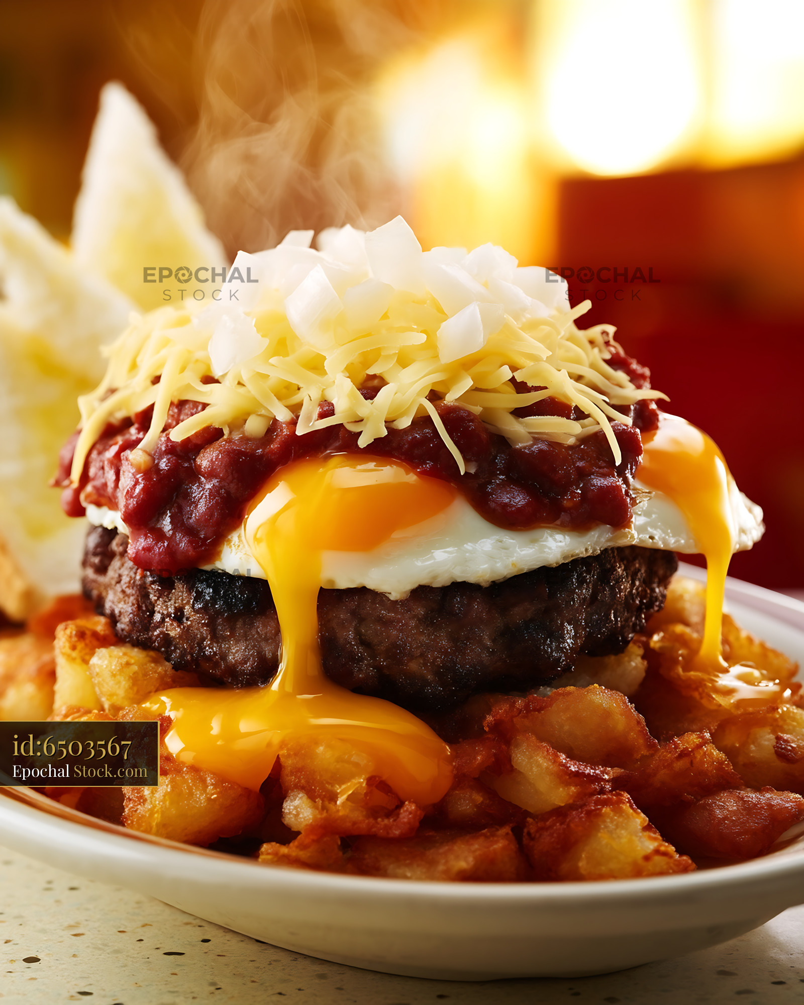 St. Louis Slinger Burger with Runny Egg - stock photo