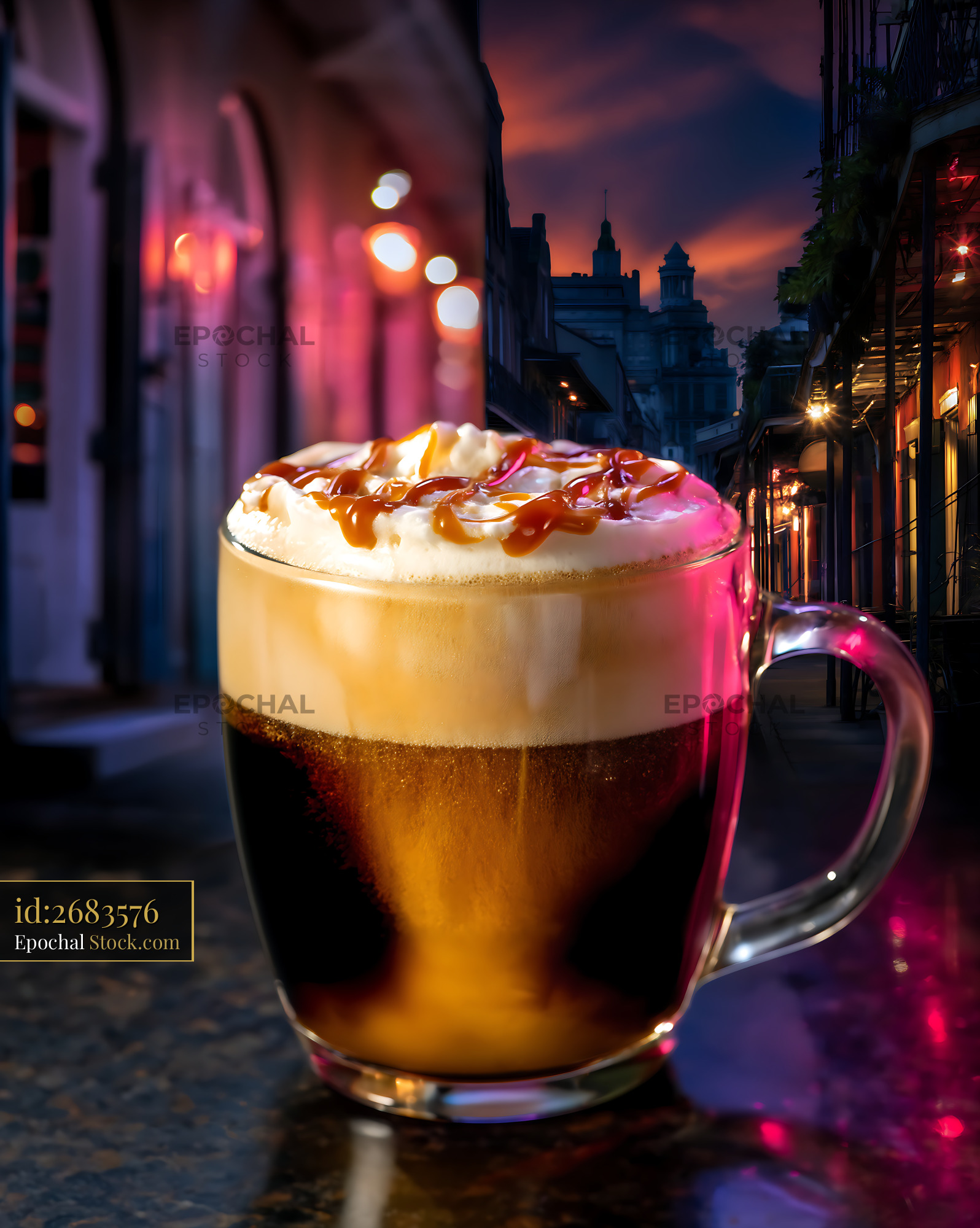 Nitro Caramel Coffee Neon Urban Twilight - stock photo