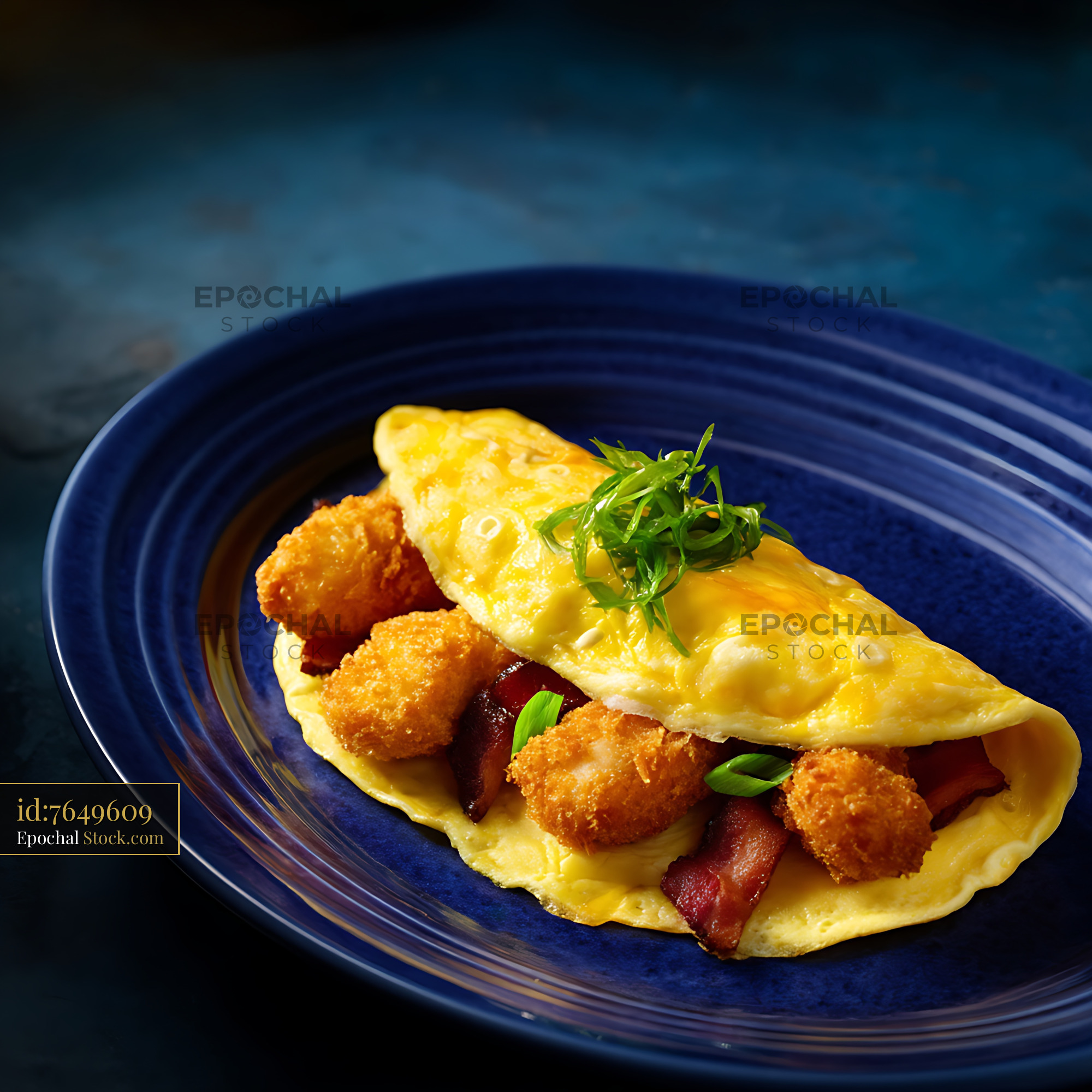 Gourmet Shrimp Omelet with Crispy Bacon - stock photo