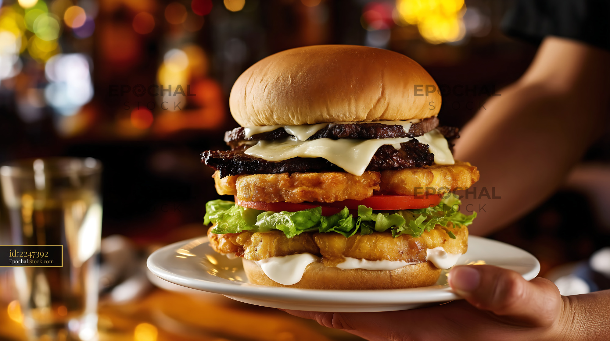 Gourmet Double Cheeseburger at Restaurant Bar - stock photo