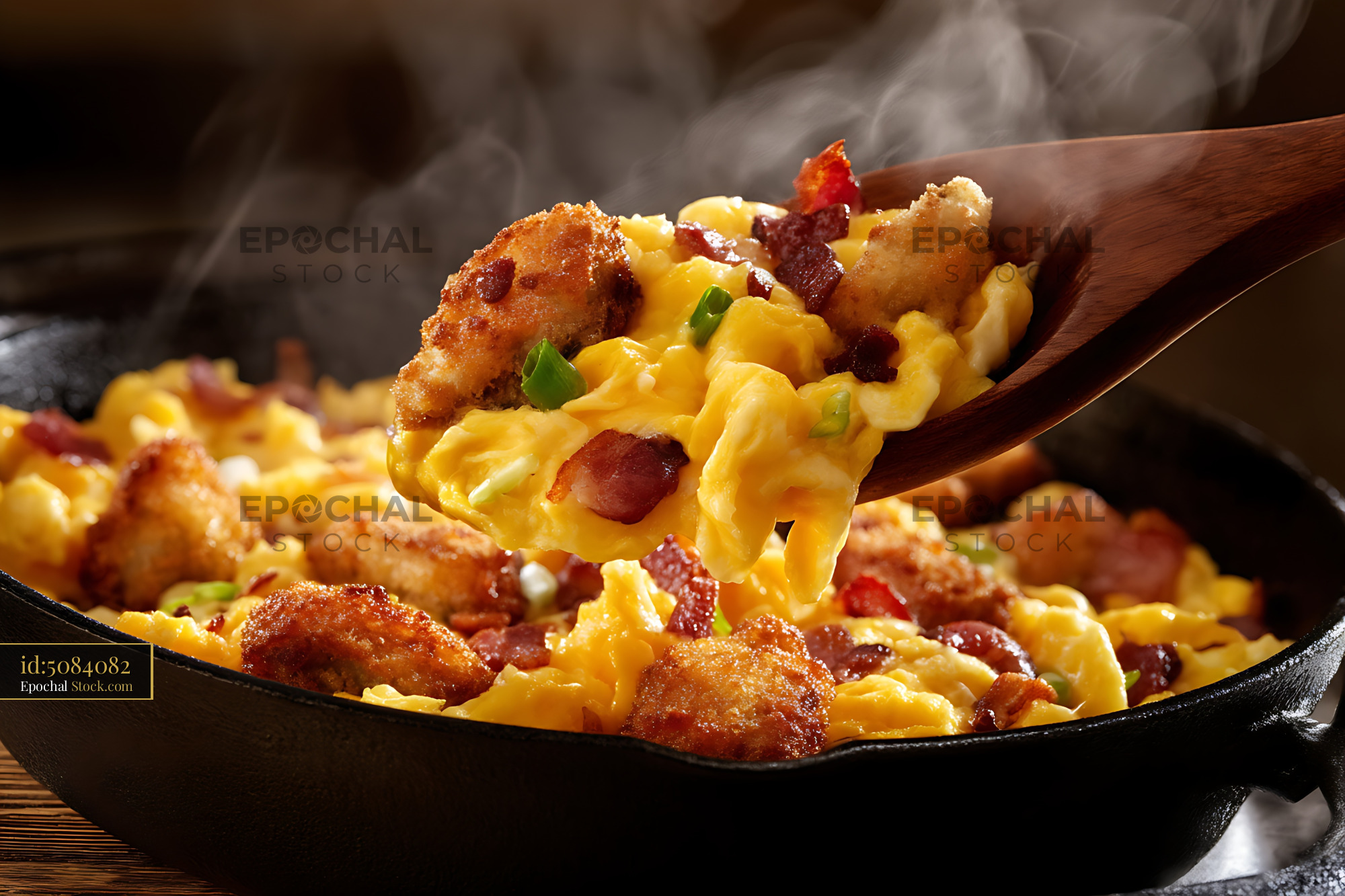 Shrimp Mac and Cheese with Bacon in Cast Iron - stock photo