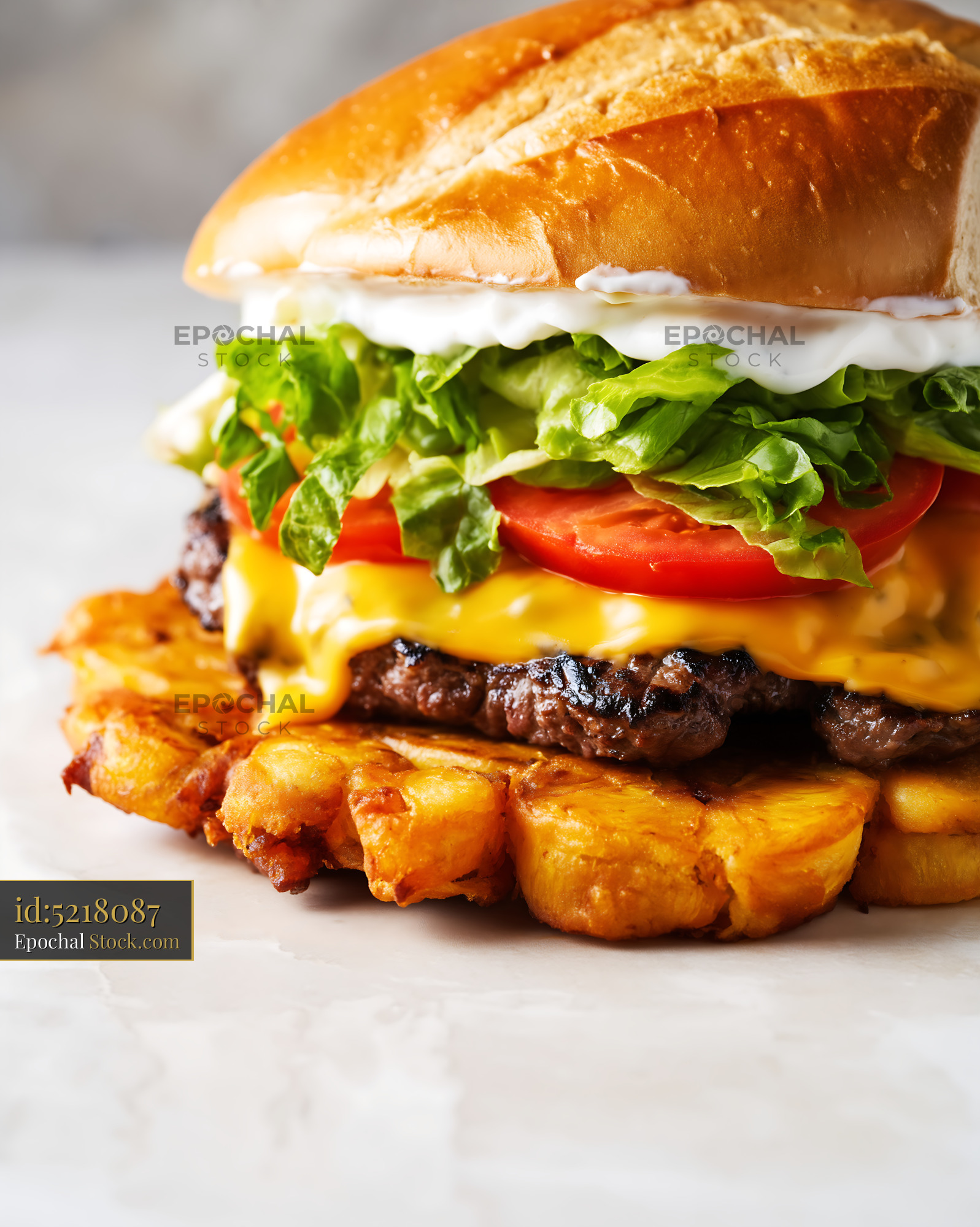 Jibarito Burger With Crispy Plantain Bread and Melted Cheese - stock photo