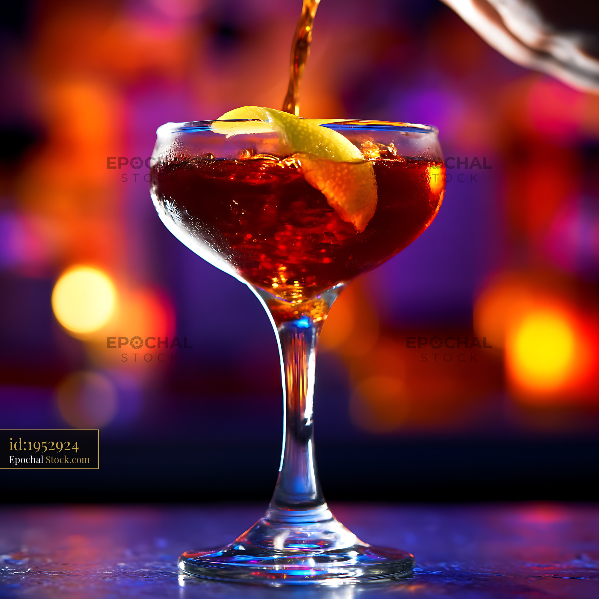 Bushwick Cocktail Poured With Lime on Nightclub Bar - stock photo