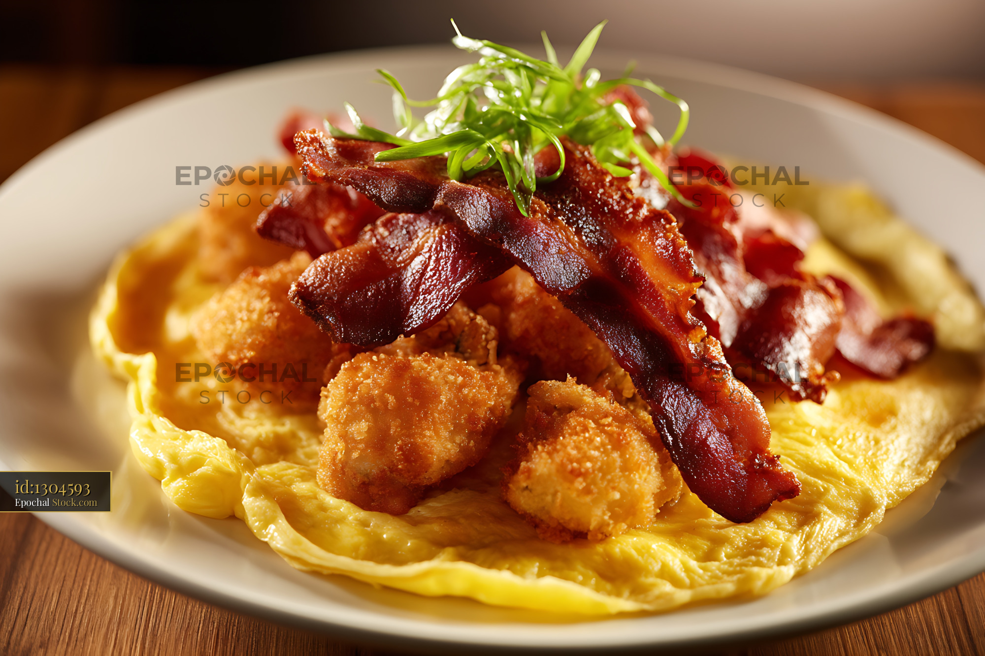 Pan-Fried Shrimp with Creamy Eggs and Beets - stock photo