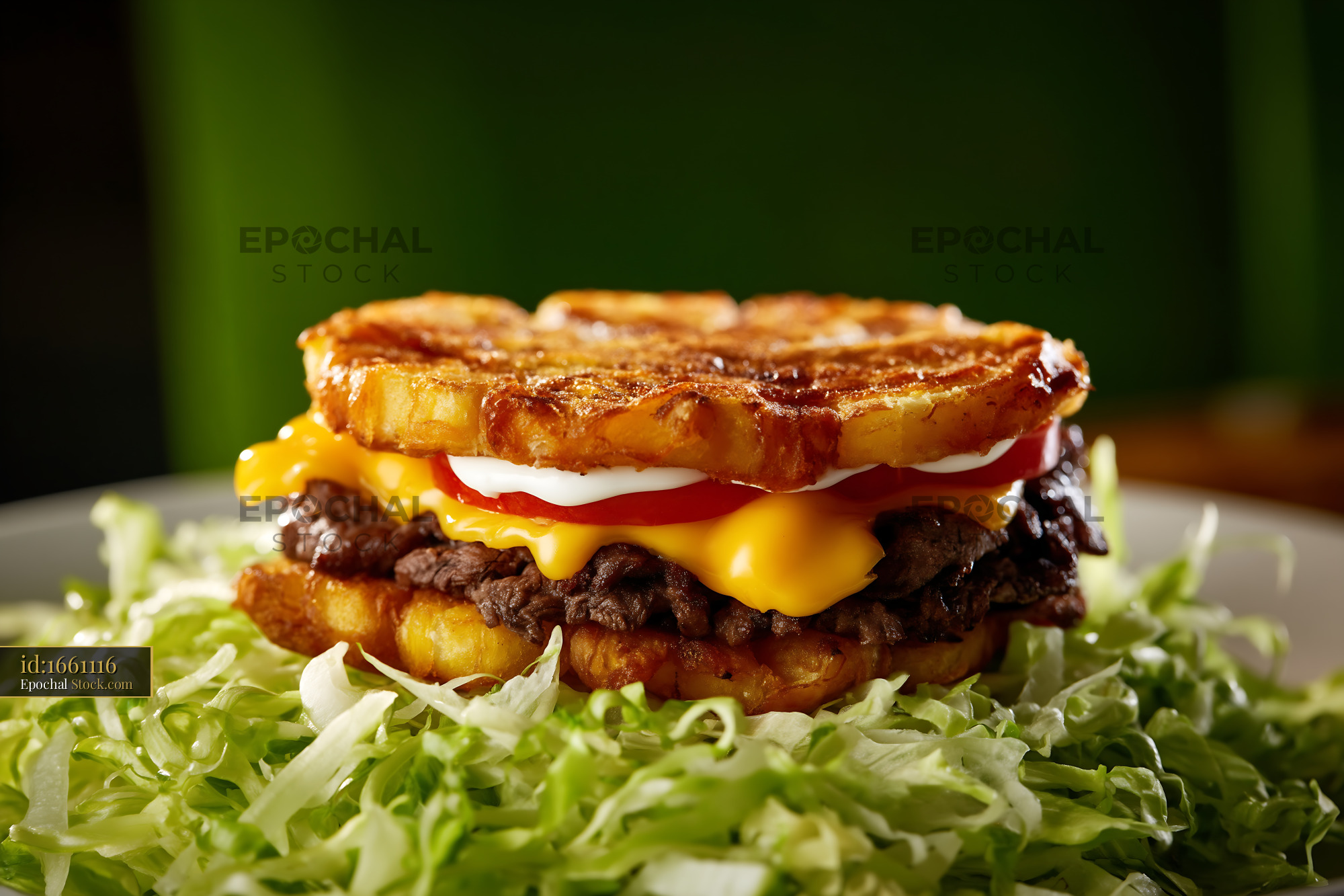 Premium Patty Melt Burger with Melted Cheese - stock photo