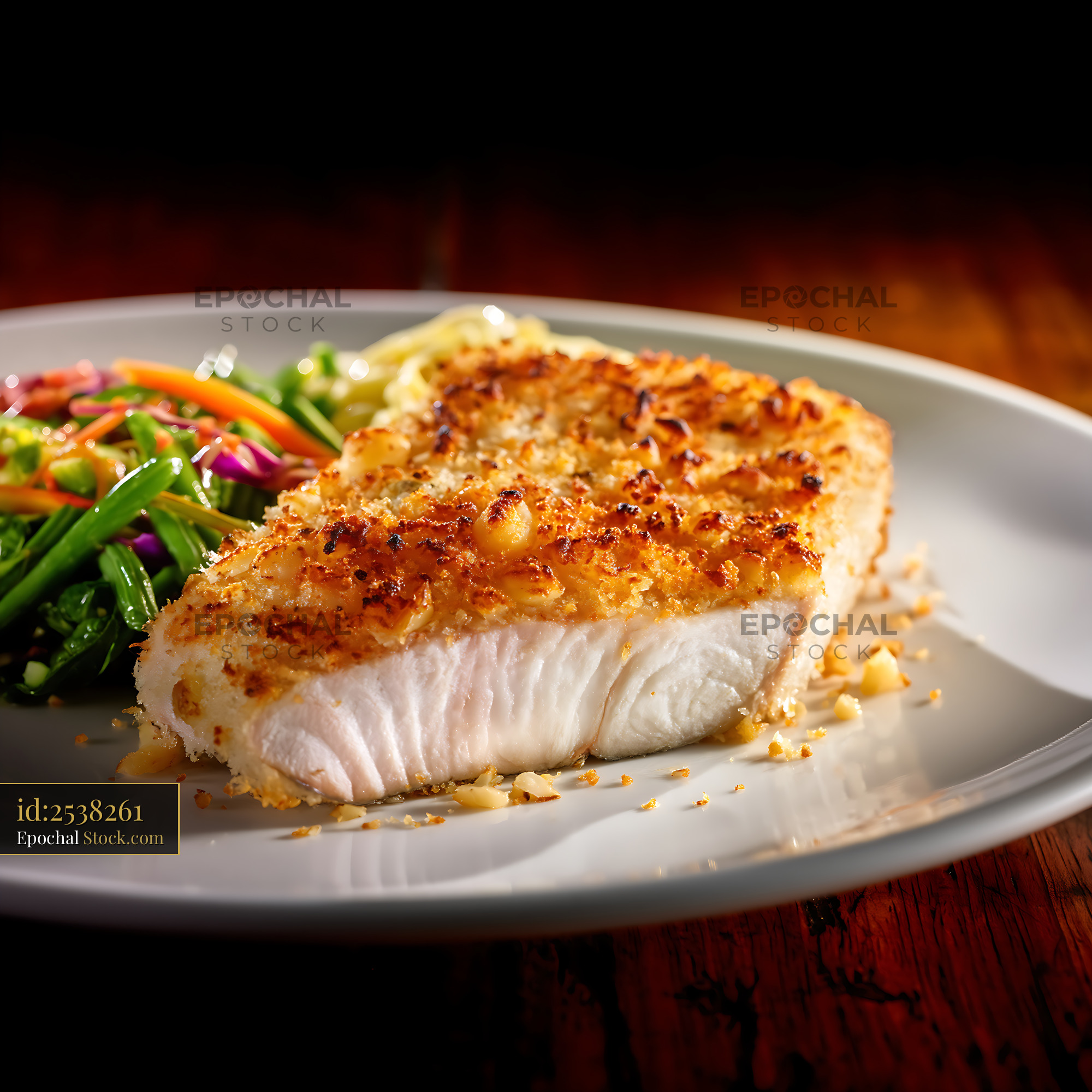 Macadamia Crusted Fish Fillet Dinner Plate - stock photo
