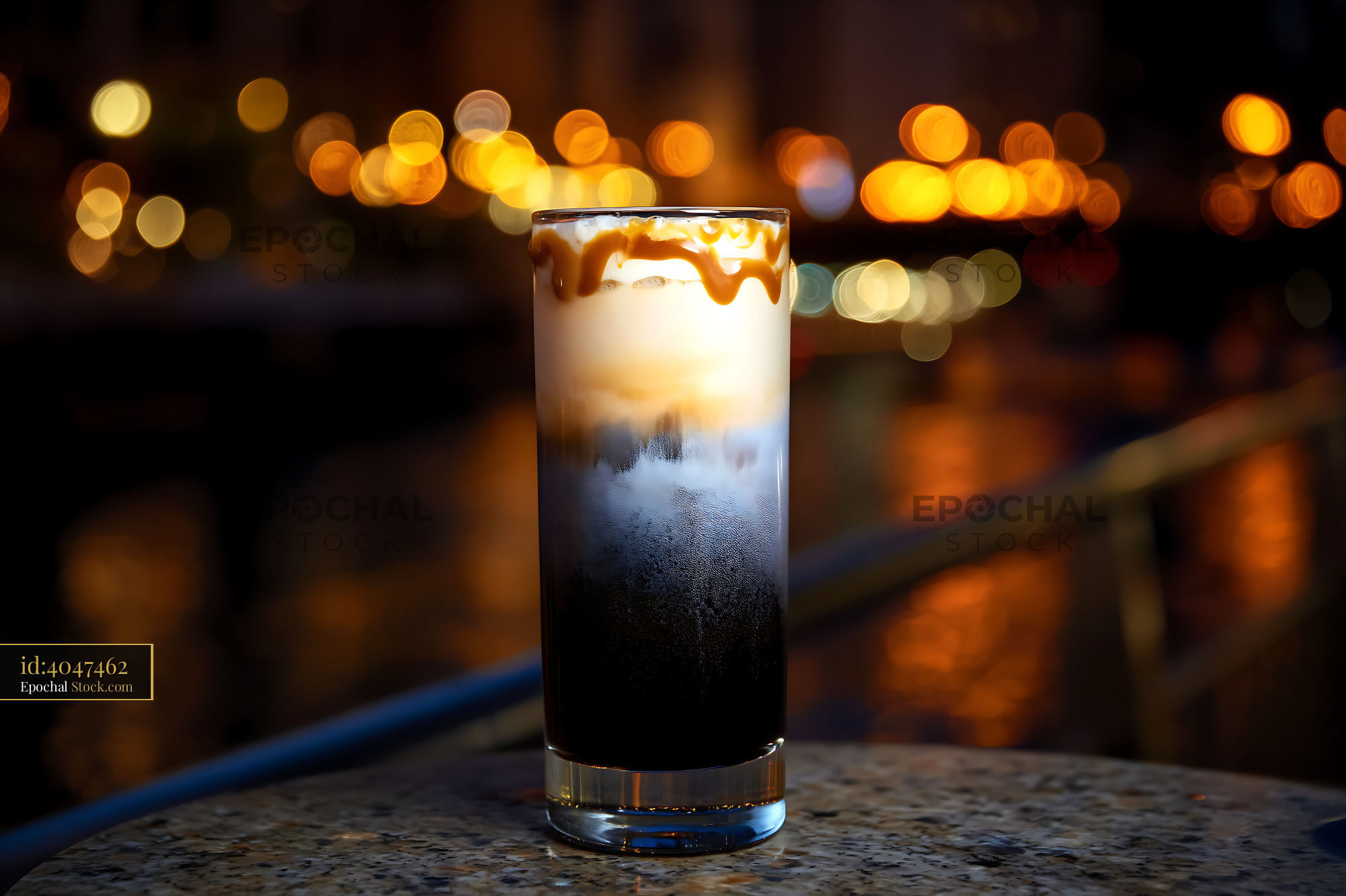 Cold Nitro Caramel Coffee with Cream Drizzle - stock photo