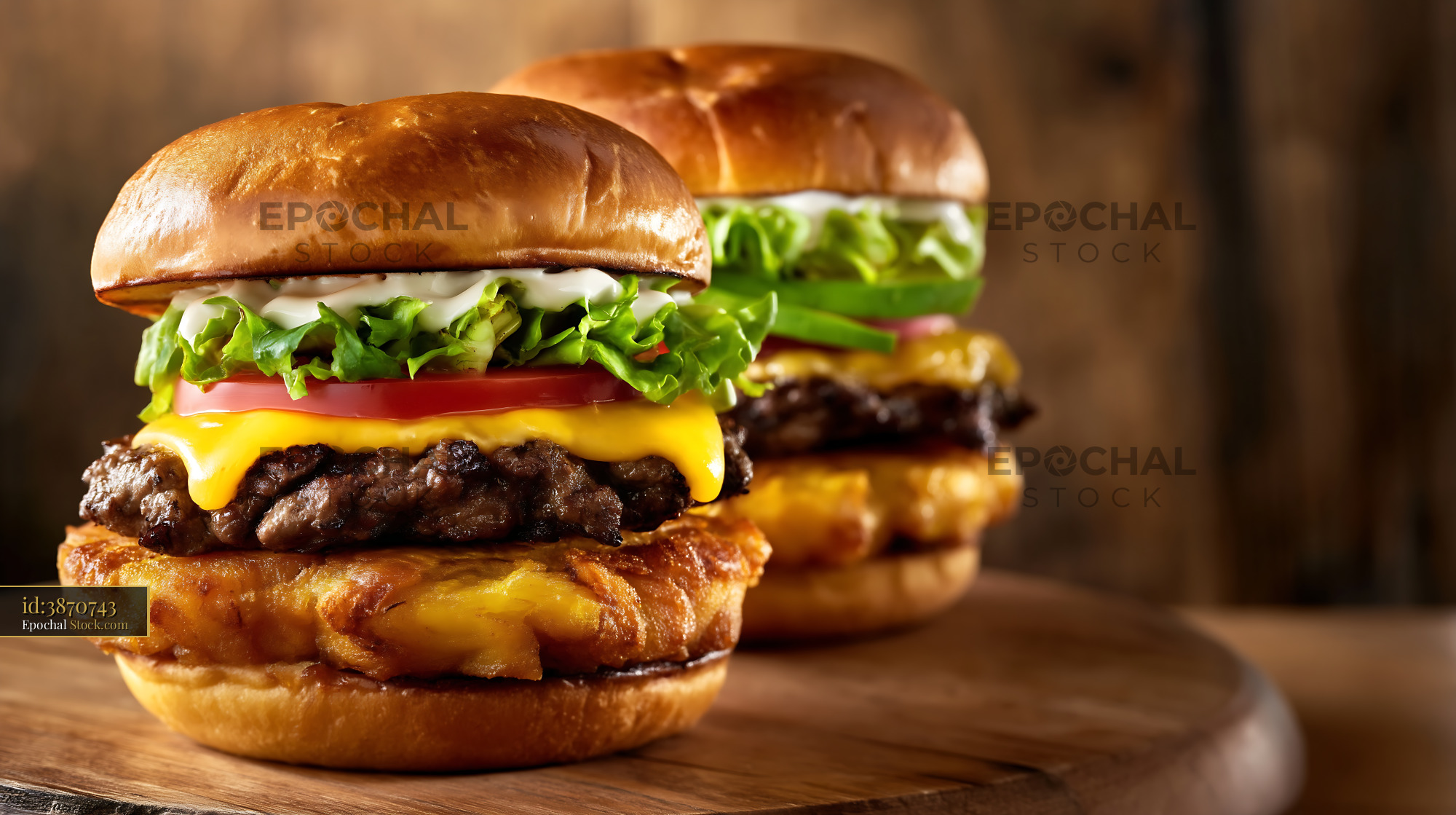 Gourmet Cheeseburgers with Melted Cheese on Brioche - stock photo