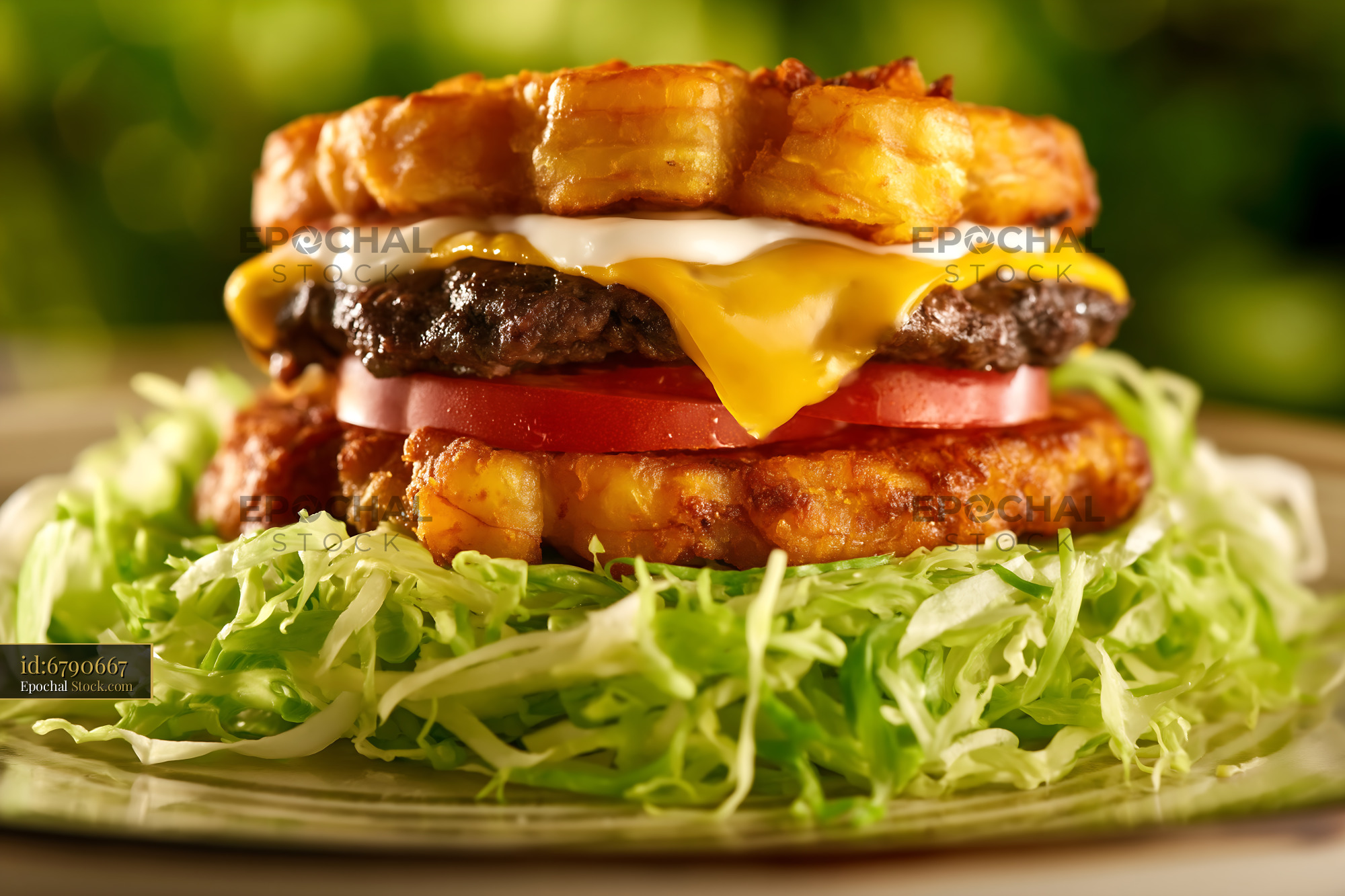 Gourmet Cheeseburger with Crispy Fried Bun - stock photo