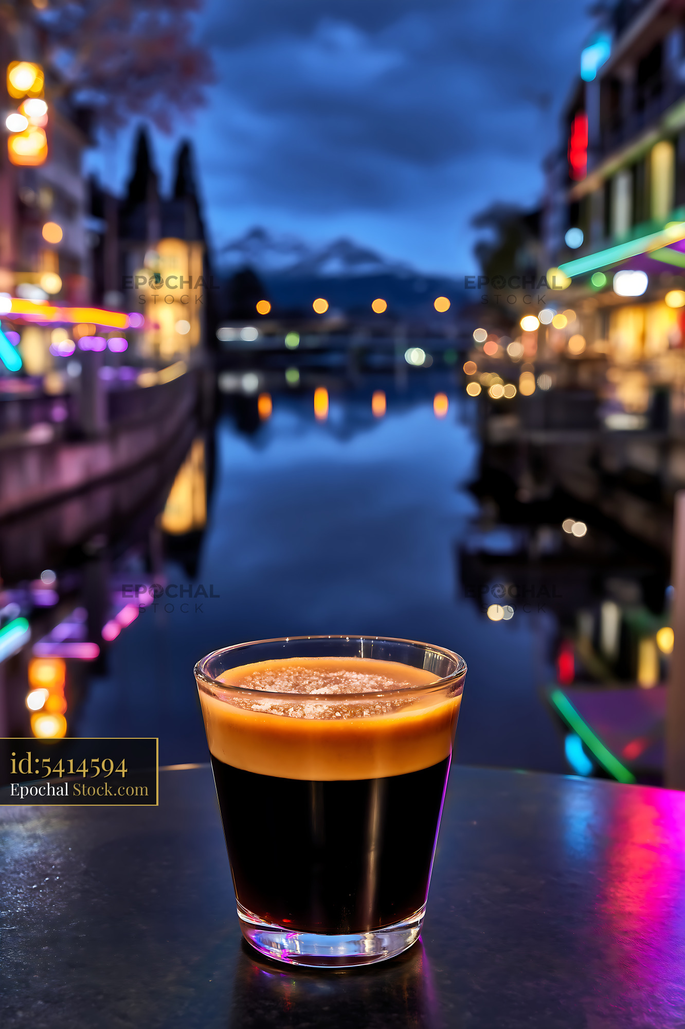 Nitro Caramel Coffee Evening Urban Waterfront - stock photo