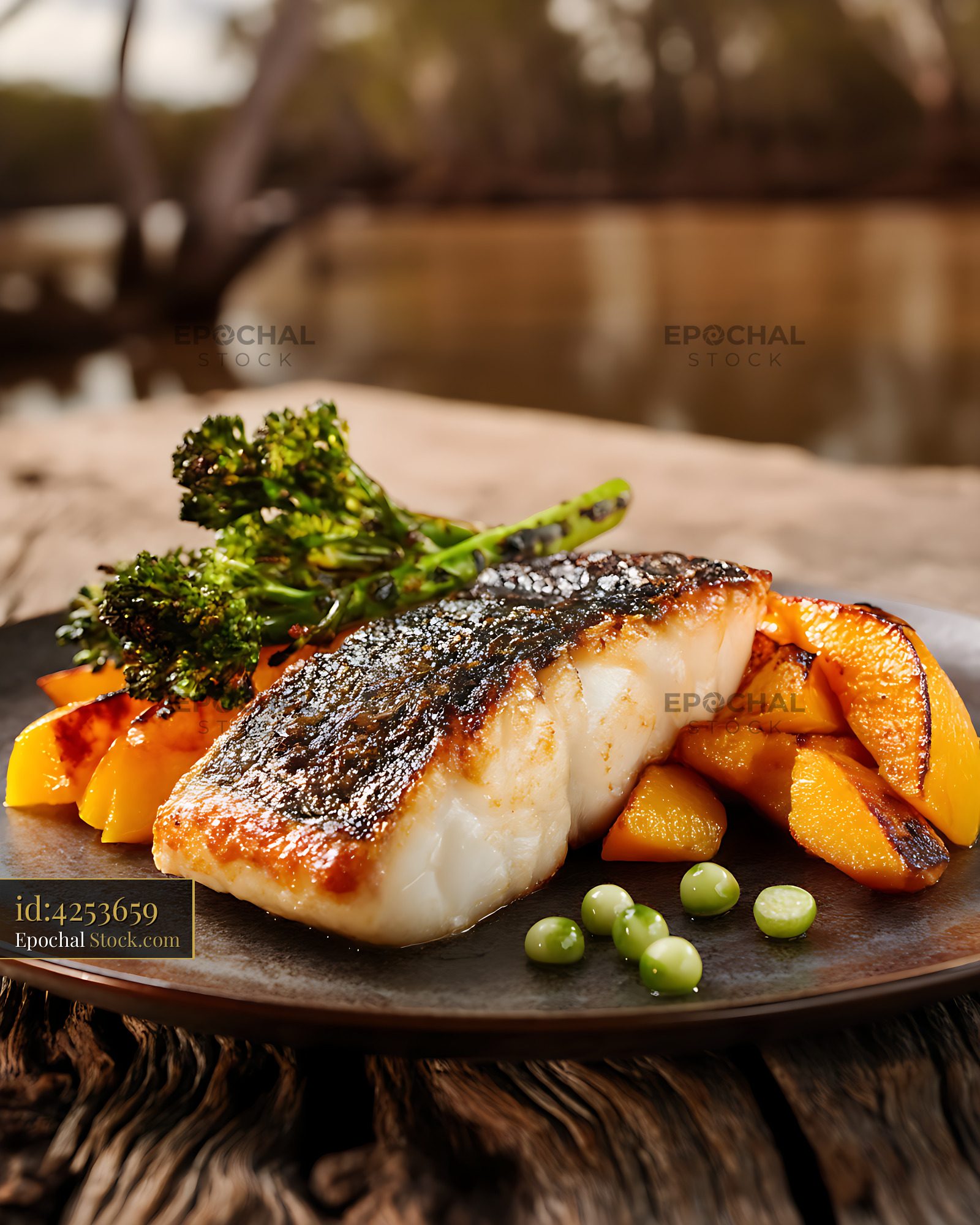 Murray Cod Fillet with Roasted Root Vegetables - stock photo