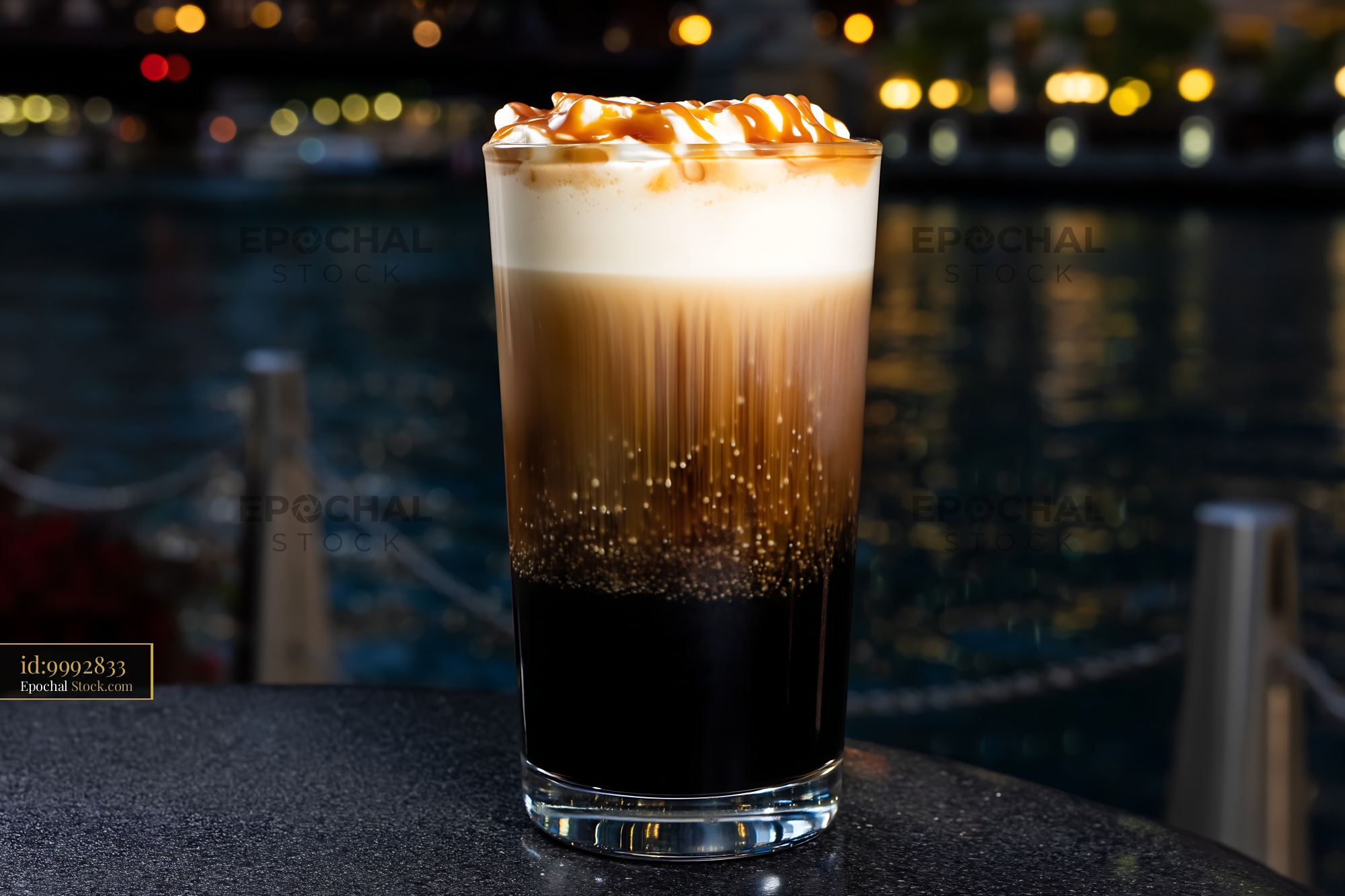 Iced Coffee with Caramel Drizzle at Urban Bar - stock photo