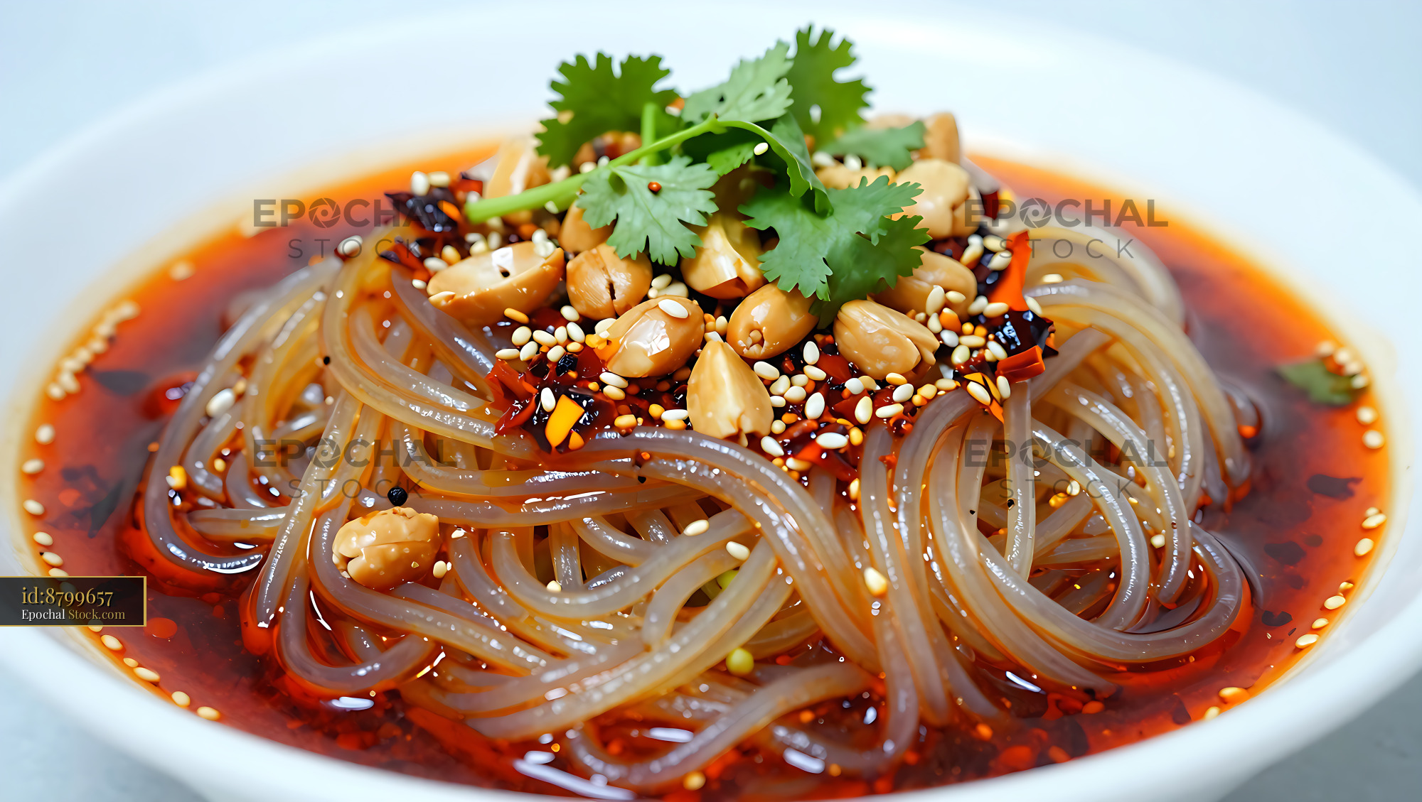 Sichuan Glass Noodle Salad in Spicy Chili Oil - stock photo