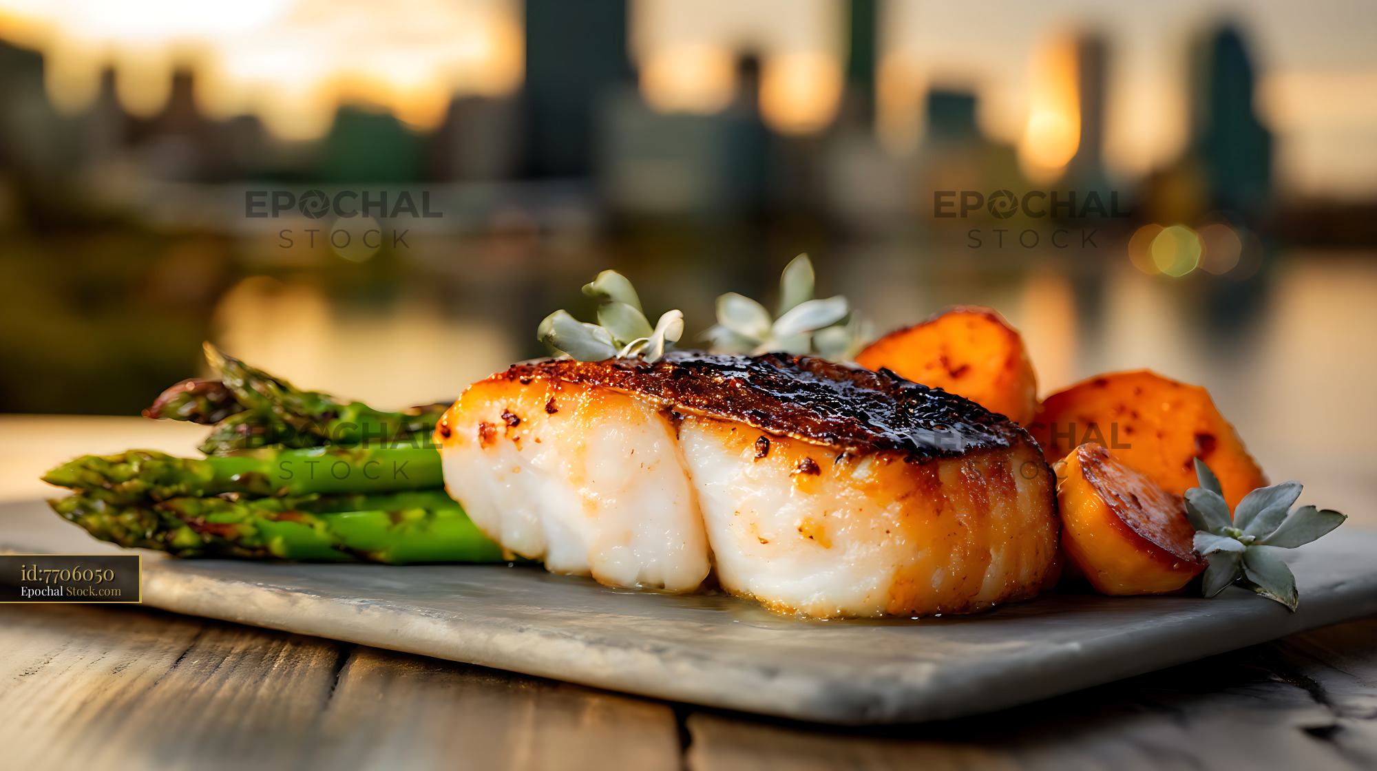 Seared Murray Cod Fillet with Asparagus - stock photo