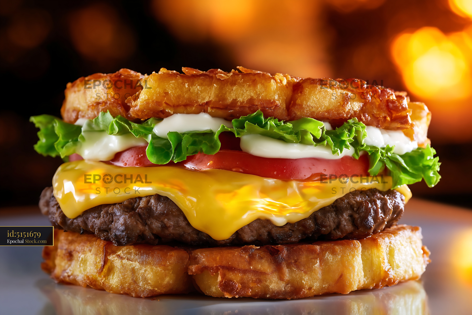 Gourmet Cheeseburger on French Toast Buns - stock photo
