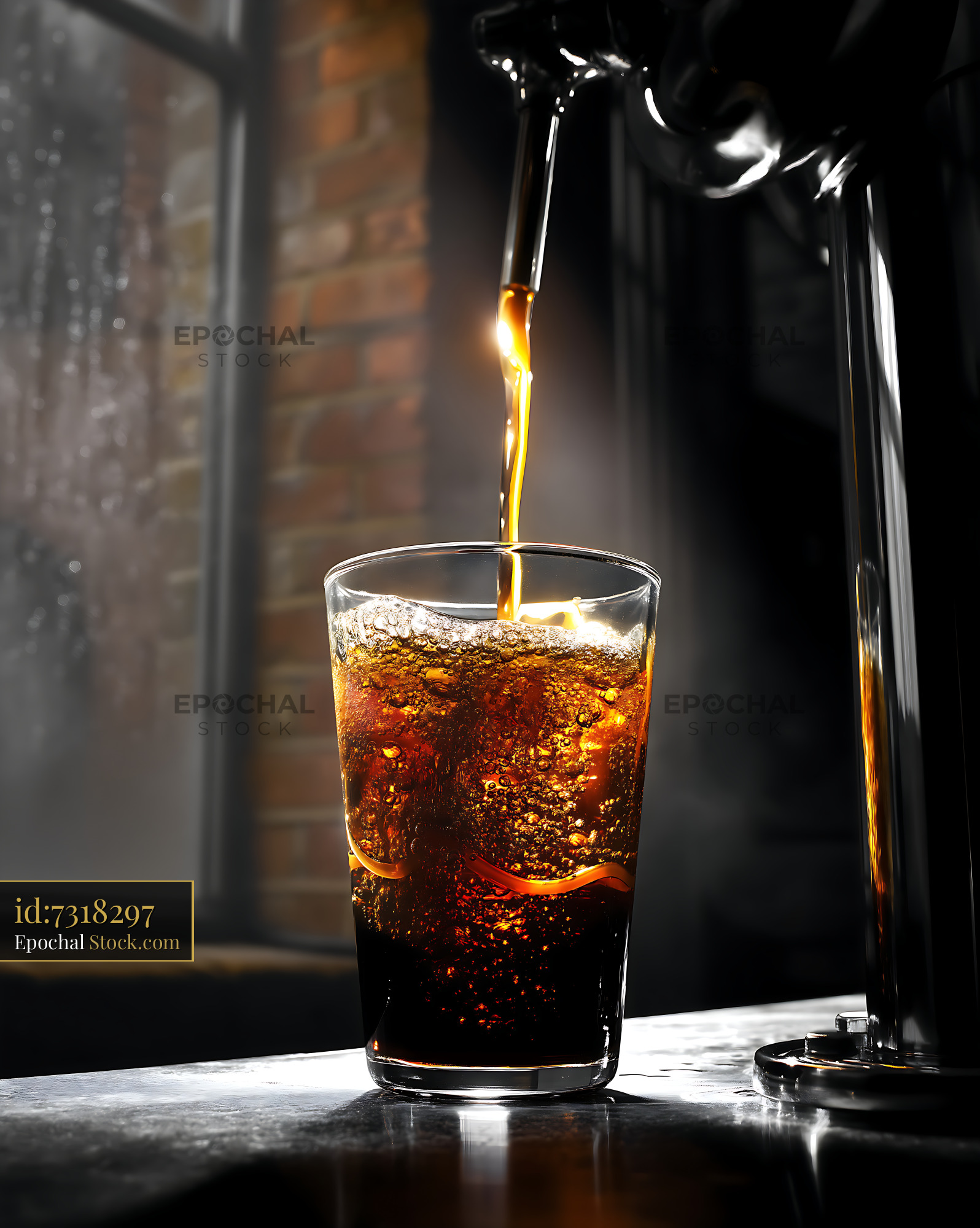 Nitro Caramel Coffee Pouring Into Glass with Bubbles - stock photo