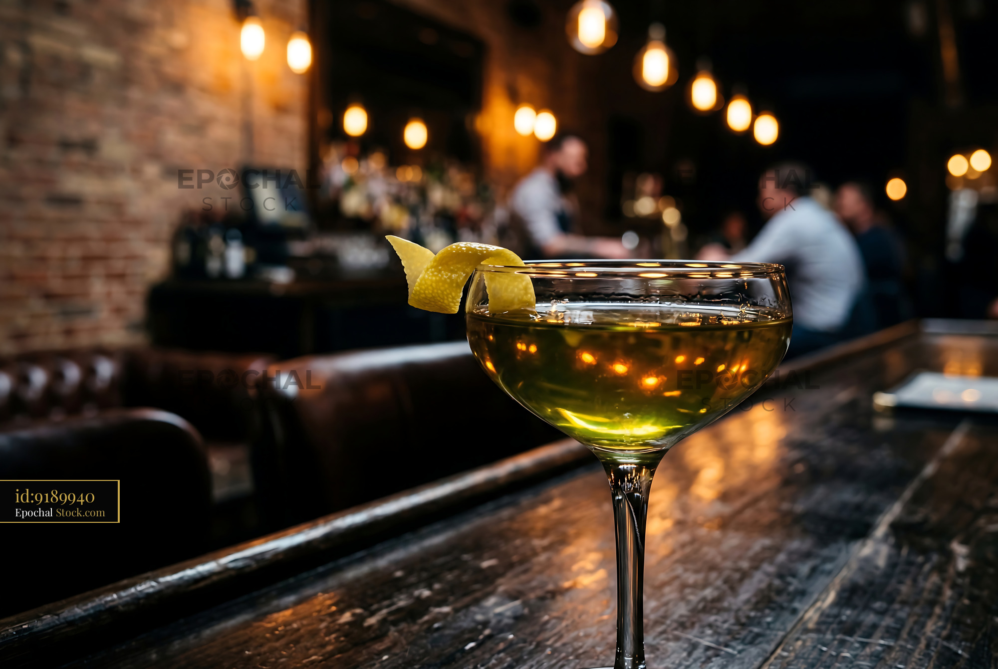 Tipperary Cocktail with Lemon Twist at Bar - stock photo