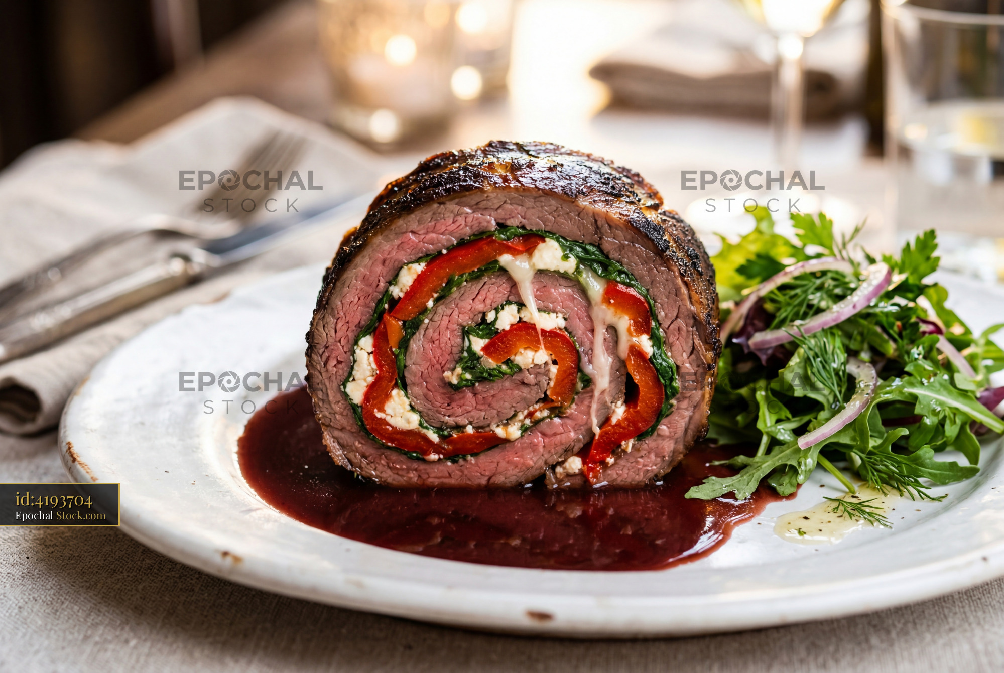 Beef Roulade Slice with Red Wine Sauce - stock photo