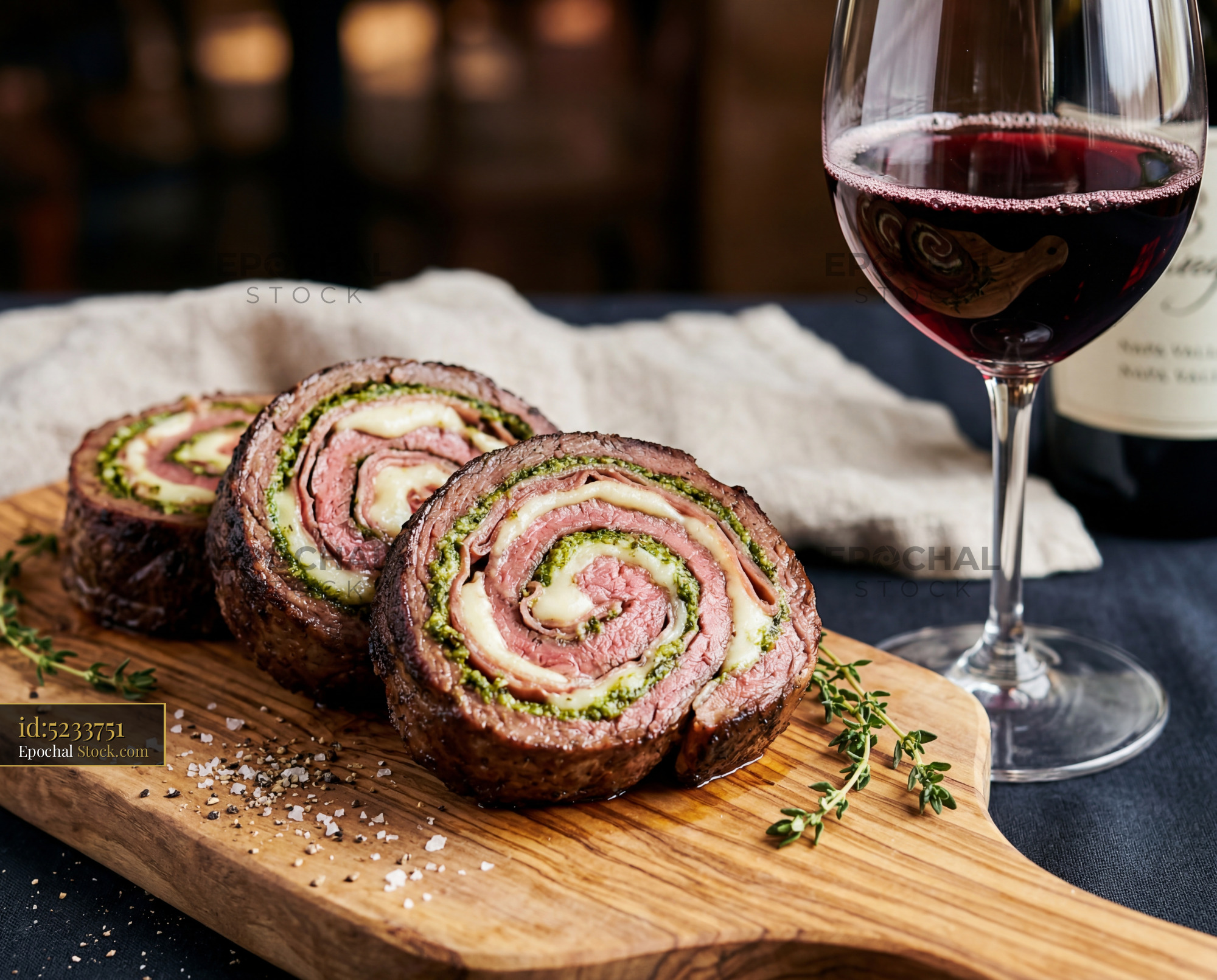 Beef Roulade Slices with Red Wine Pairing - stock photo