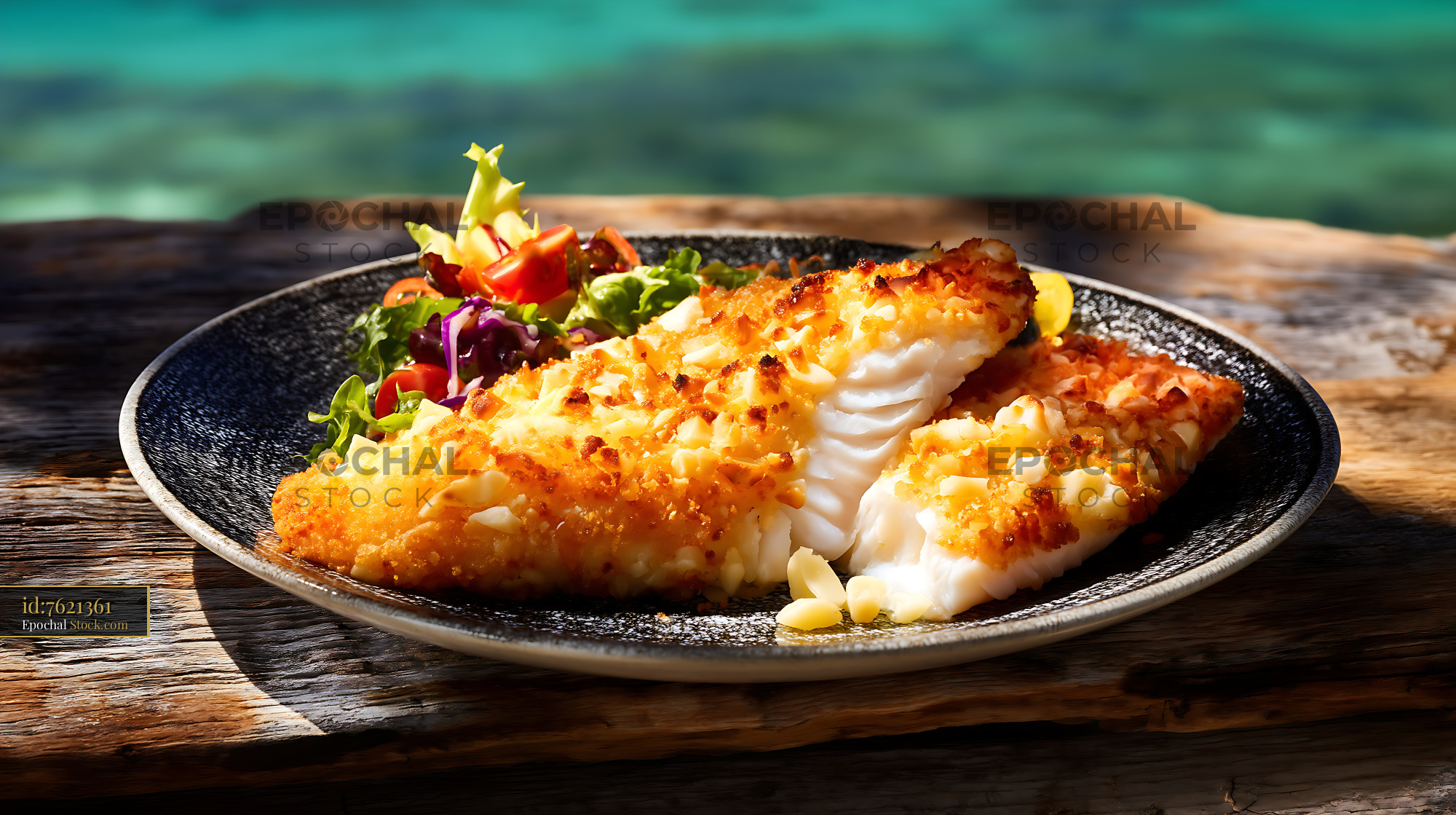 Macadamia Crusted Fish Restaurant Plate - stock photo