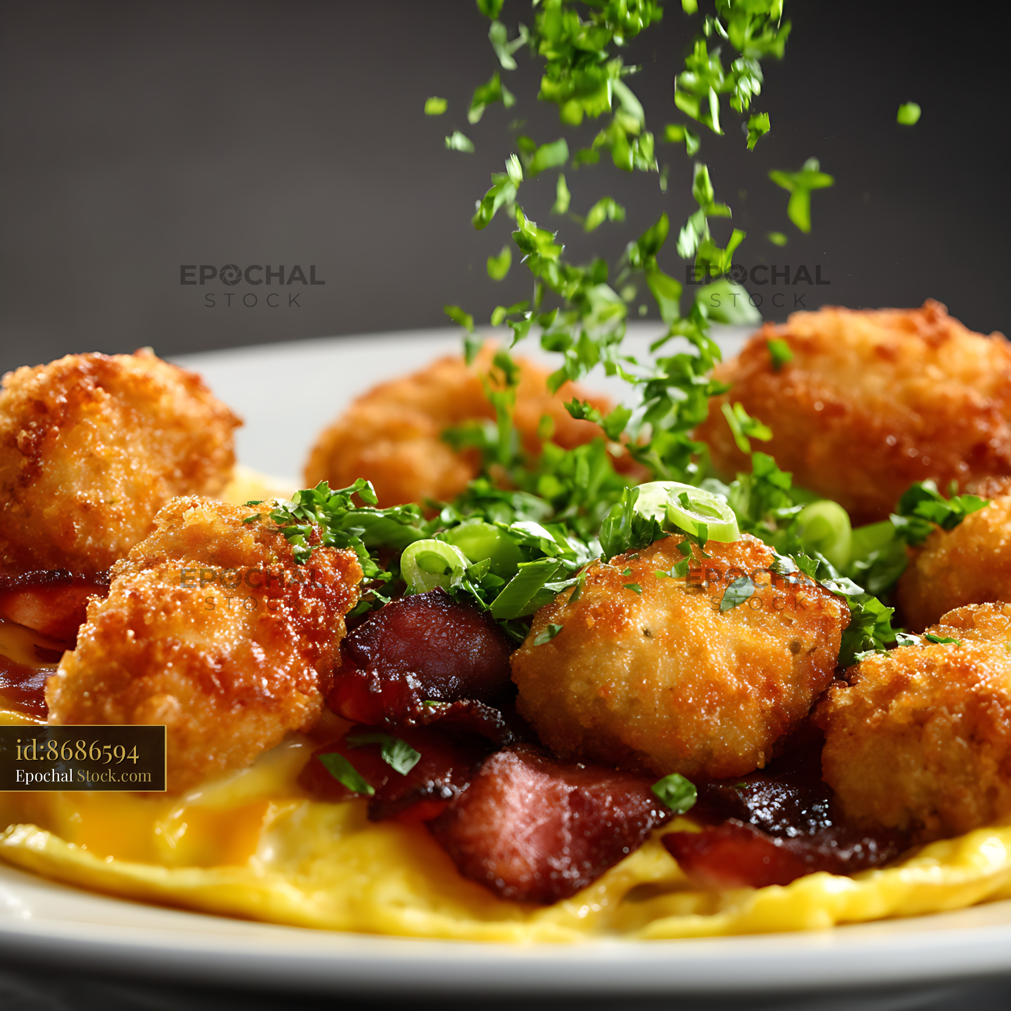 Crispy Fried Shrimp with Pomegranate Garnish - stock photo