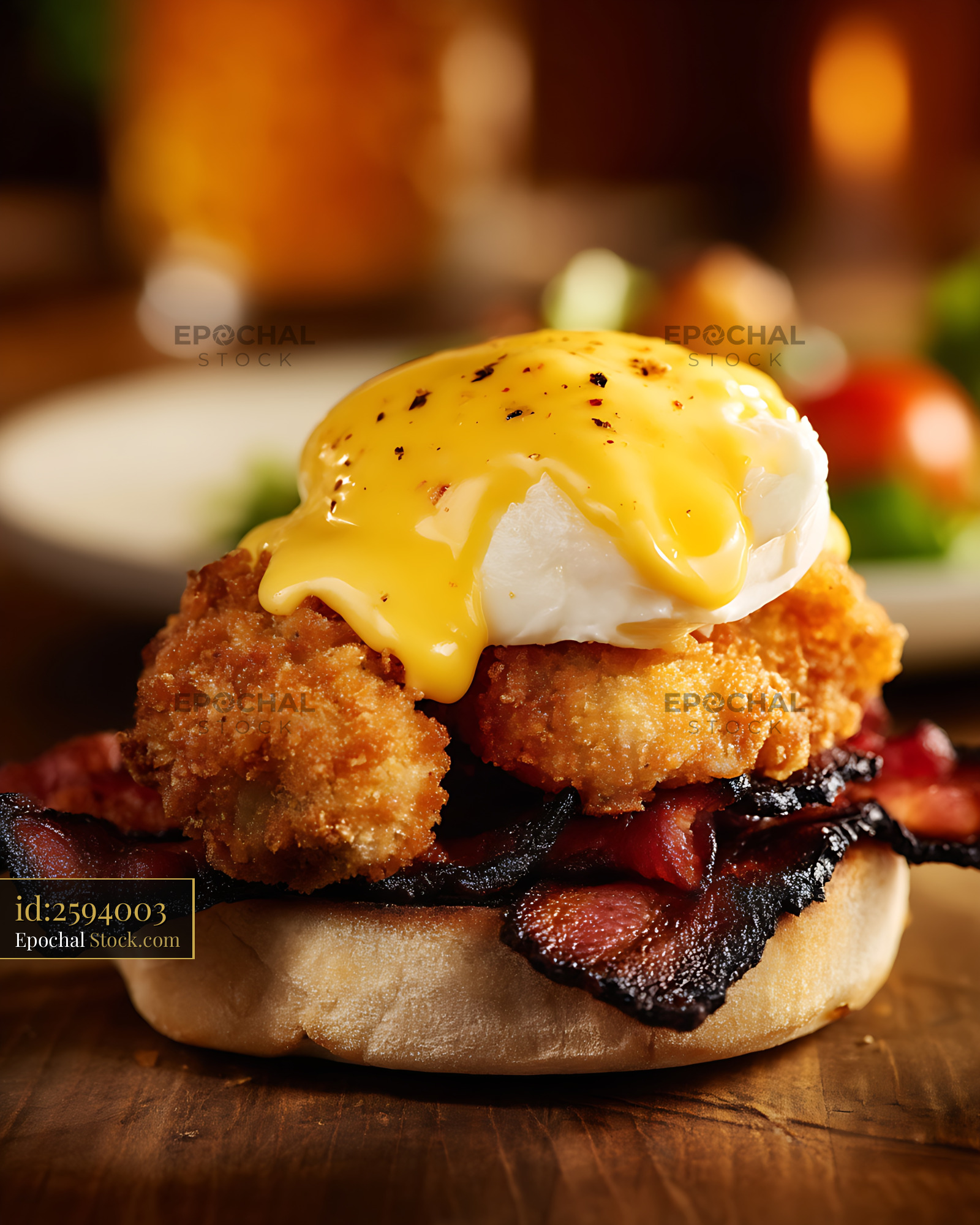 Gourmet Eggs Benedict with Bacon and Hash Brown - stock photo