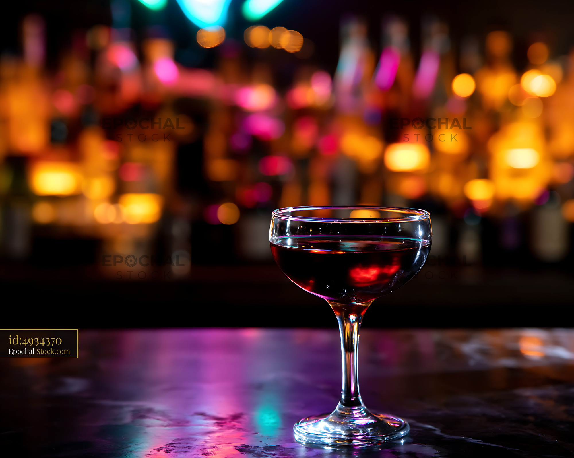 Bushwick Cocktail in Coupe Glass at Bar - stock photo