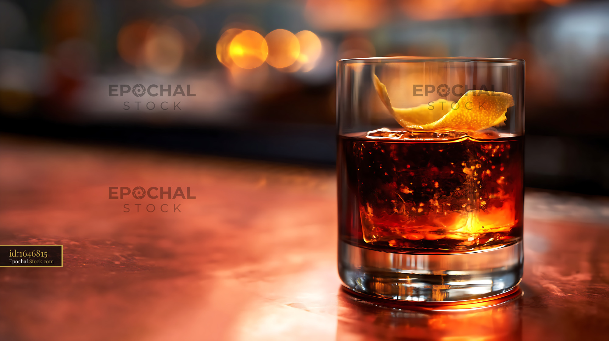 Saratoga Cocktail with Lemon Twist on Rocks - stock photo