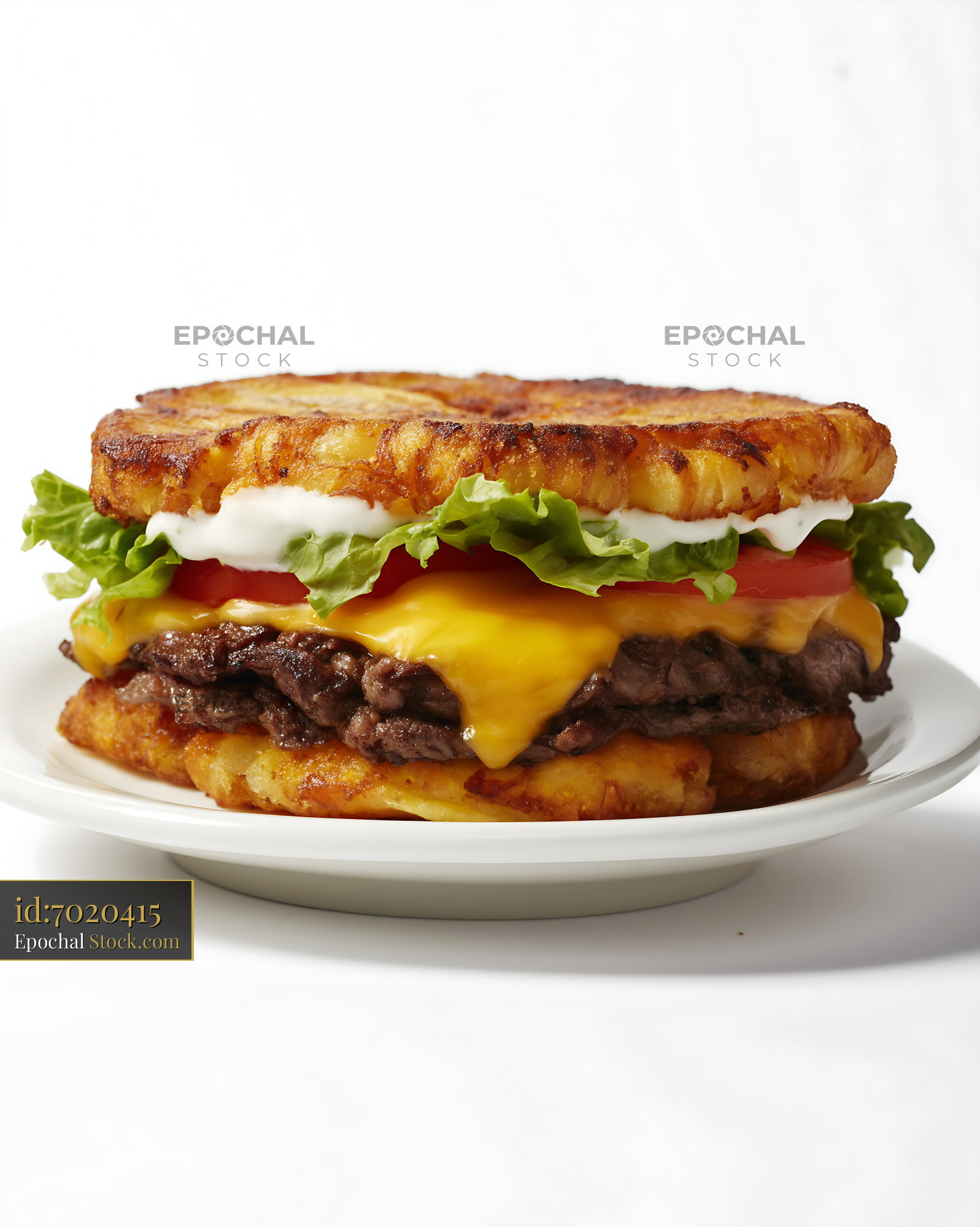 Hash Brown Burger with Melted Cheese - stock photo