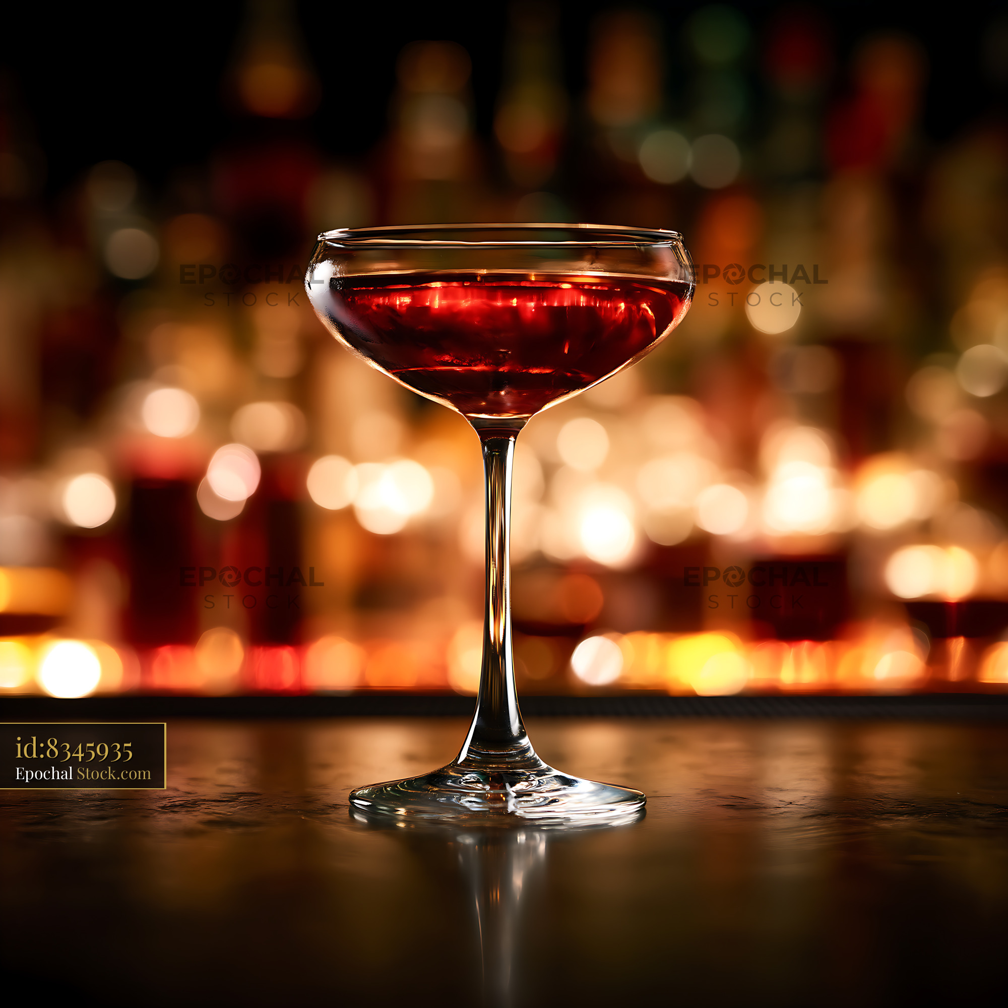 Bushwick Cocktail in Coupe Glass at Bar - stock photo