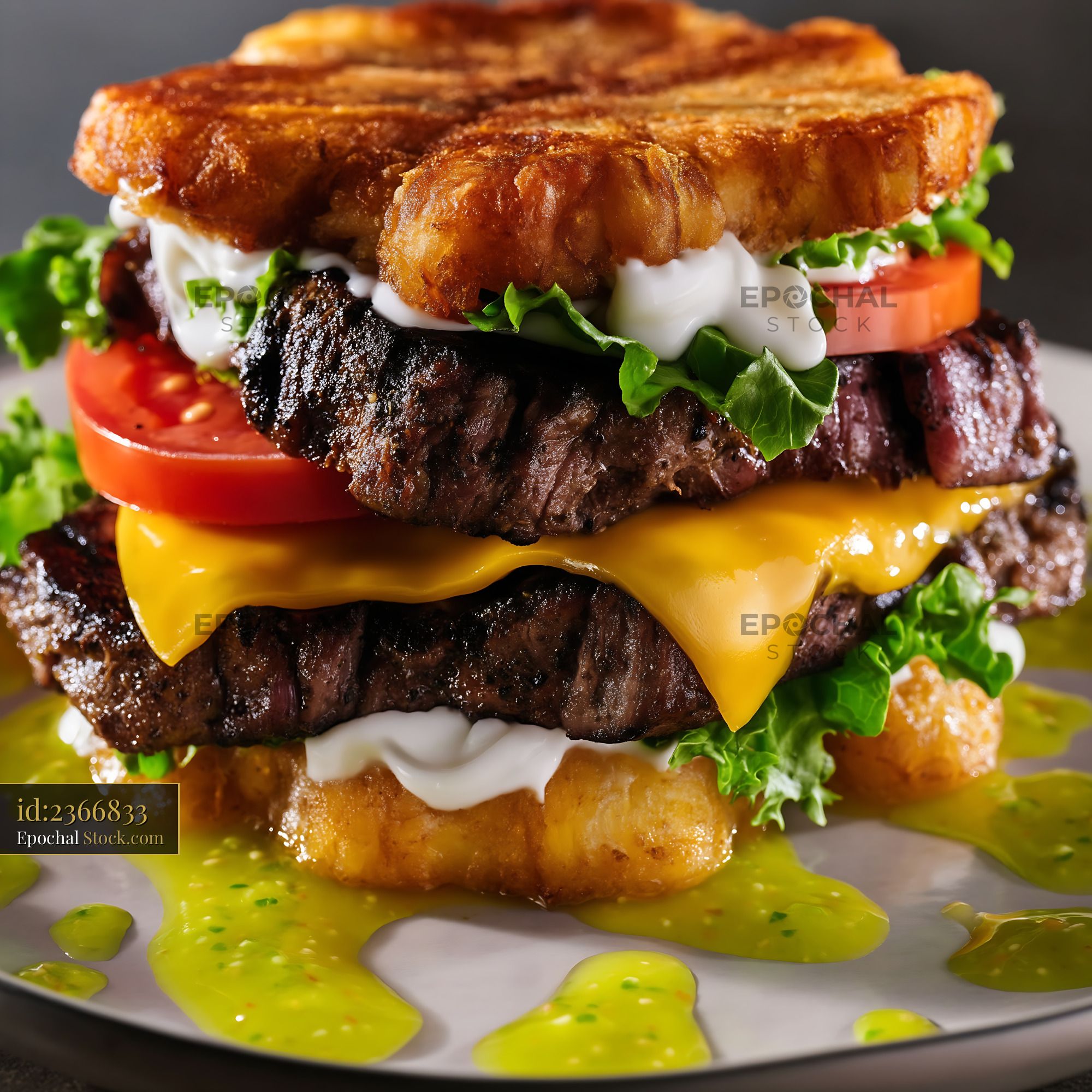 Gourmet Double Cheeseburger on Toasted Brioche Bun - stock photo