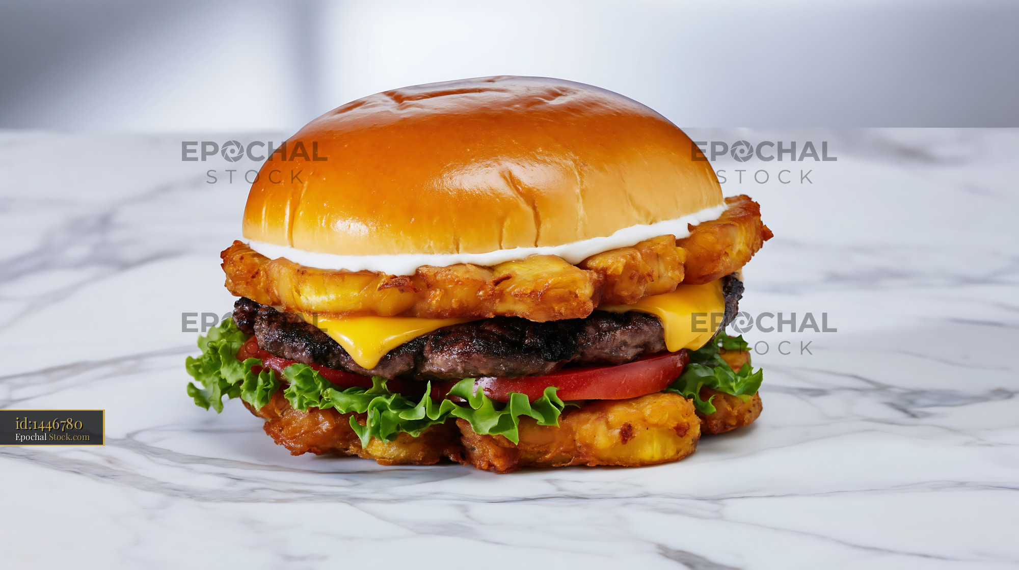 Jibarito Burger with Crispy Plantain Bun and Melted Cheese - stock photo