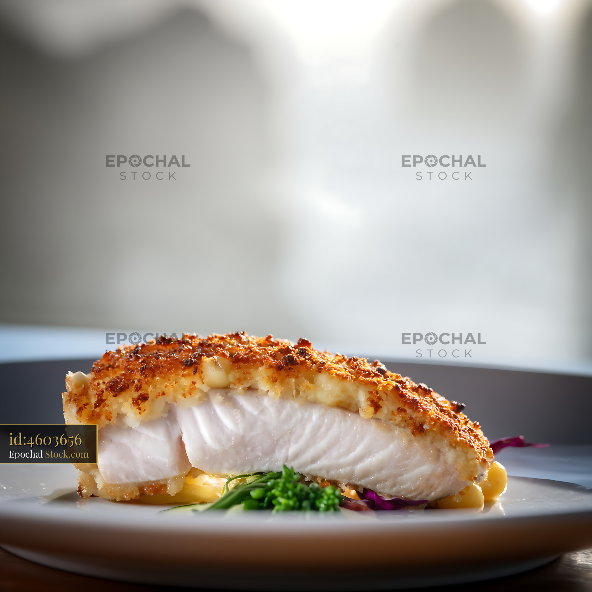 Macadamia Crusted Fish with Corn and Greens - stock photo