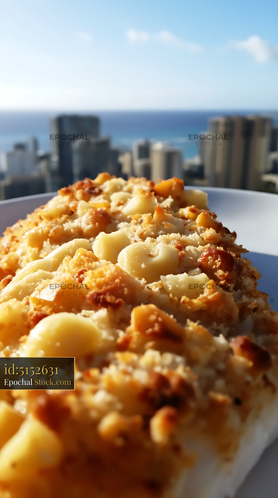 Golden Baked Mac and Cheese Ocean View - stock photo