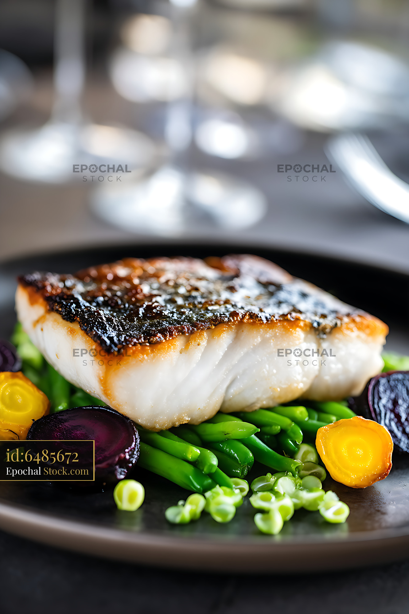 Murray Cod Fillet Seared with Seasonal Vegetables - stock photo