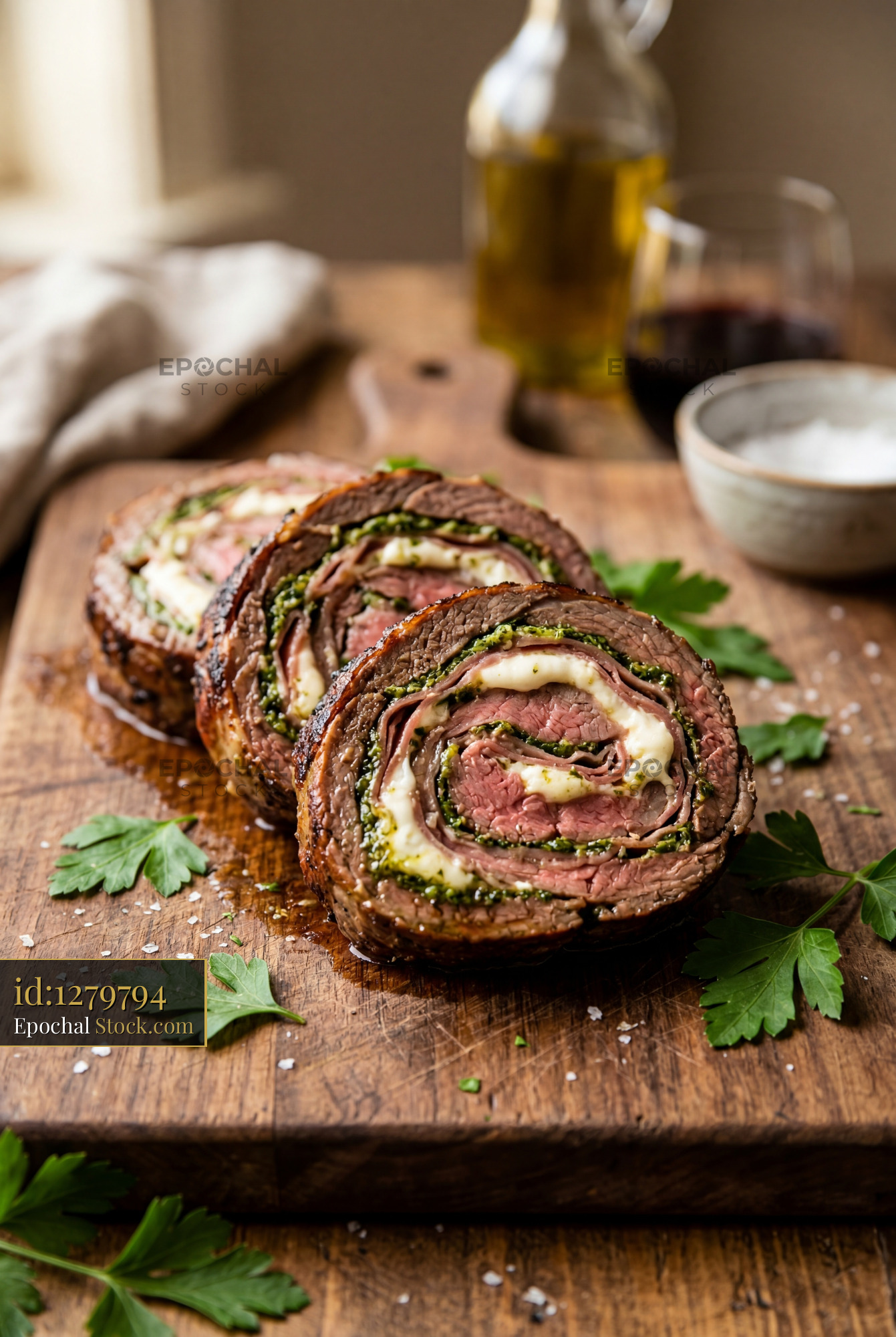 Beef Roulade with Herb Cream Cheese Filling - stock photo