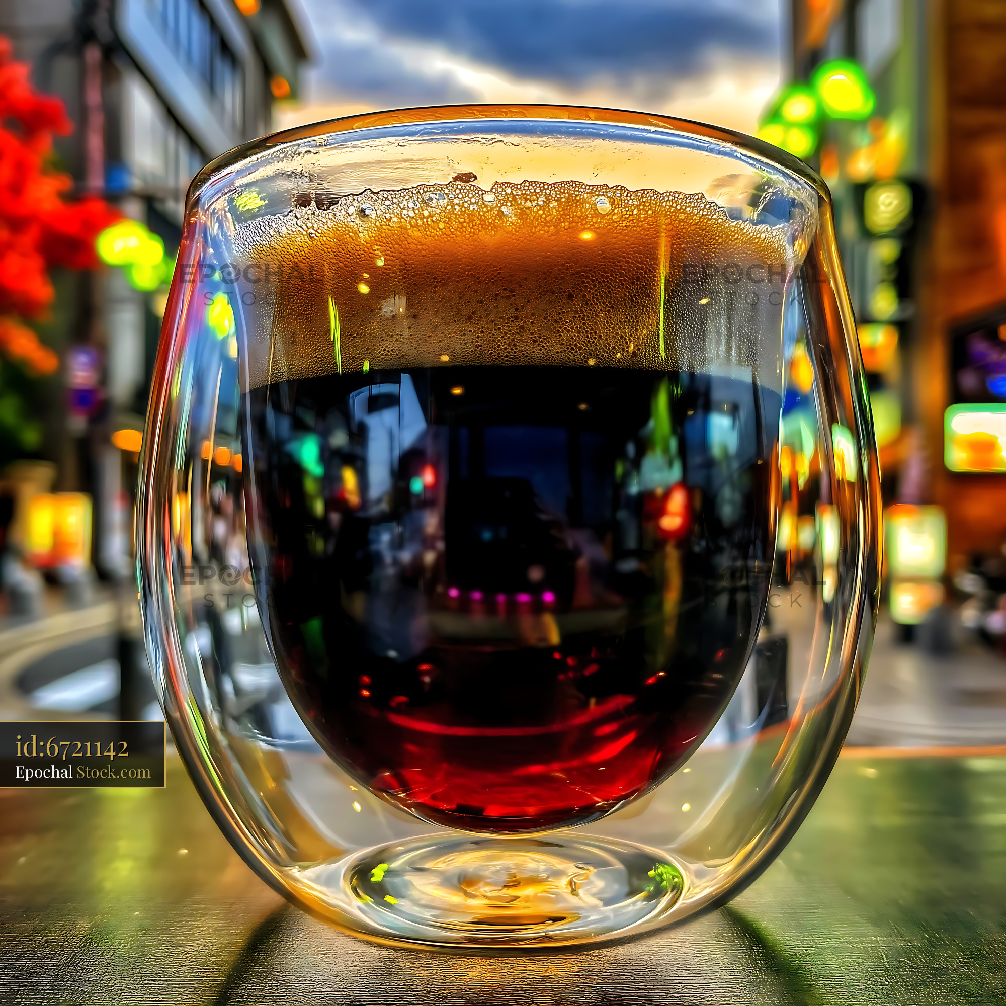 Nitro Caramel Coffee in Glass with Neon - stock photo