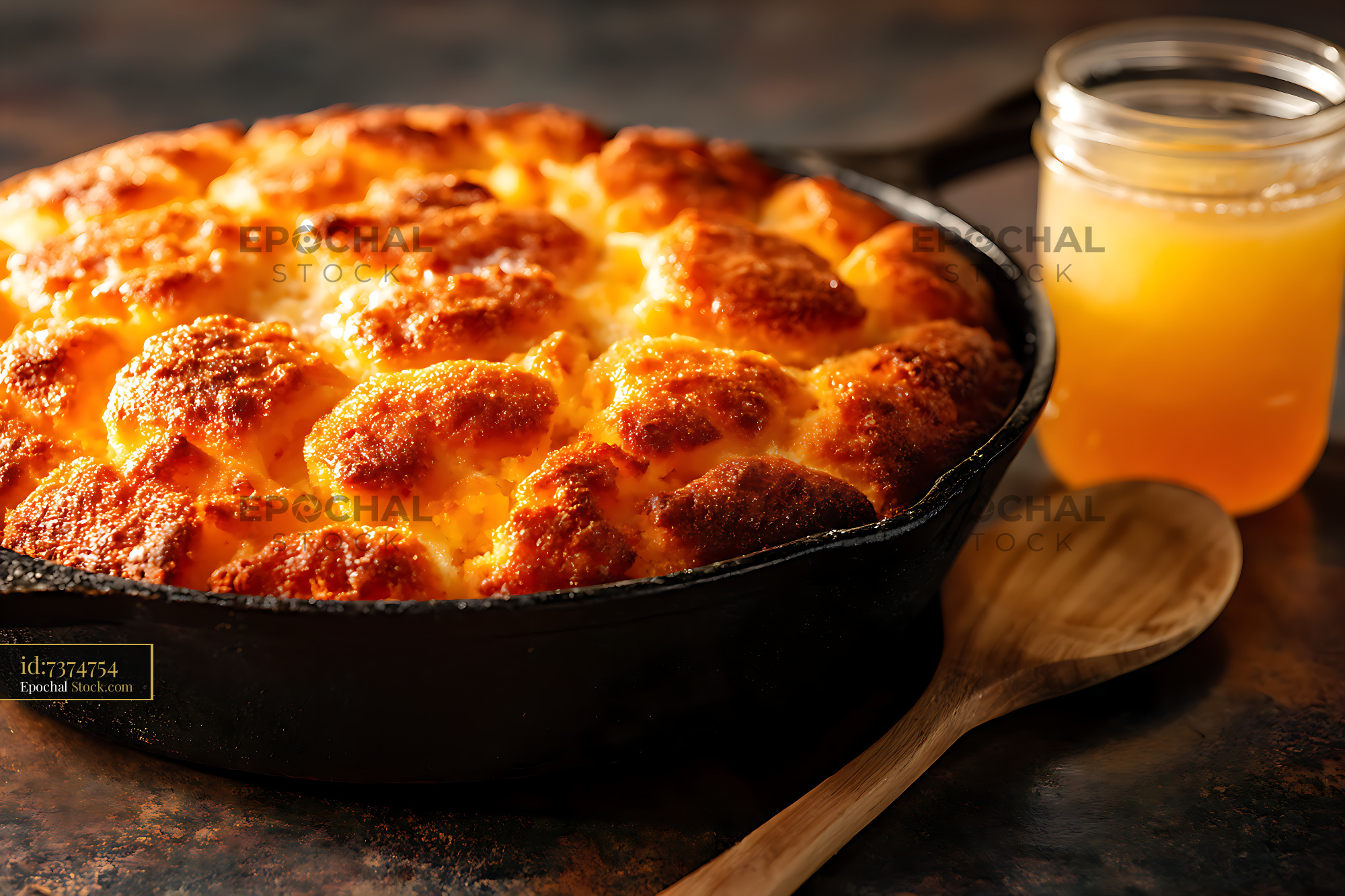 Apple Cobbler in Cast Iron Skillet - stock photo