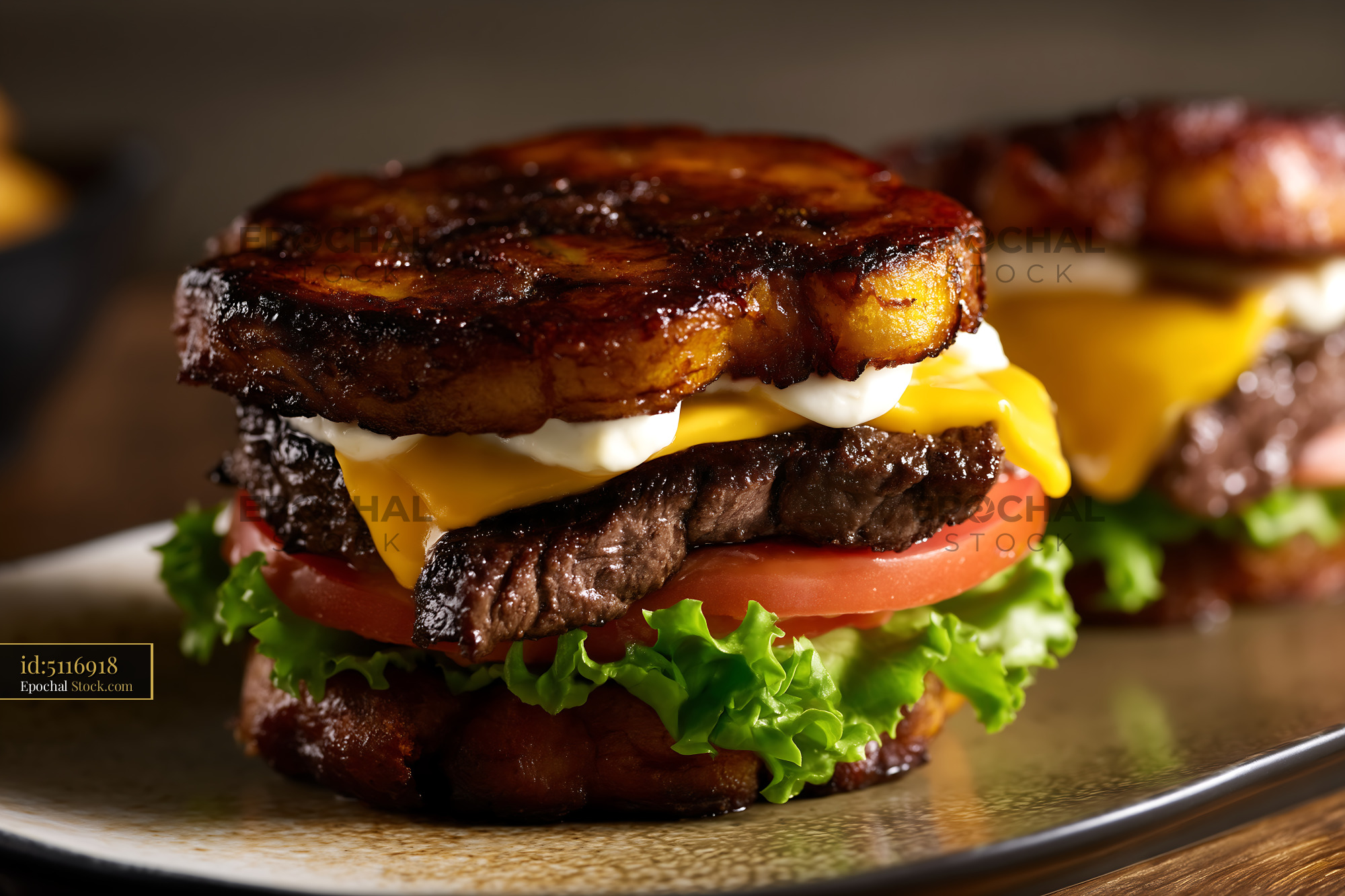 Artisan Burger with Caramelized Root Vegetable Bun - stock photo