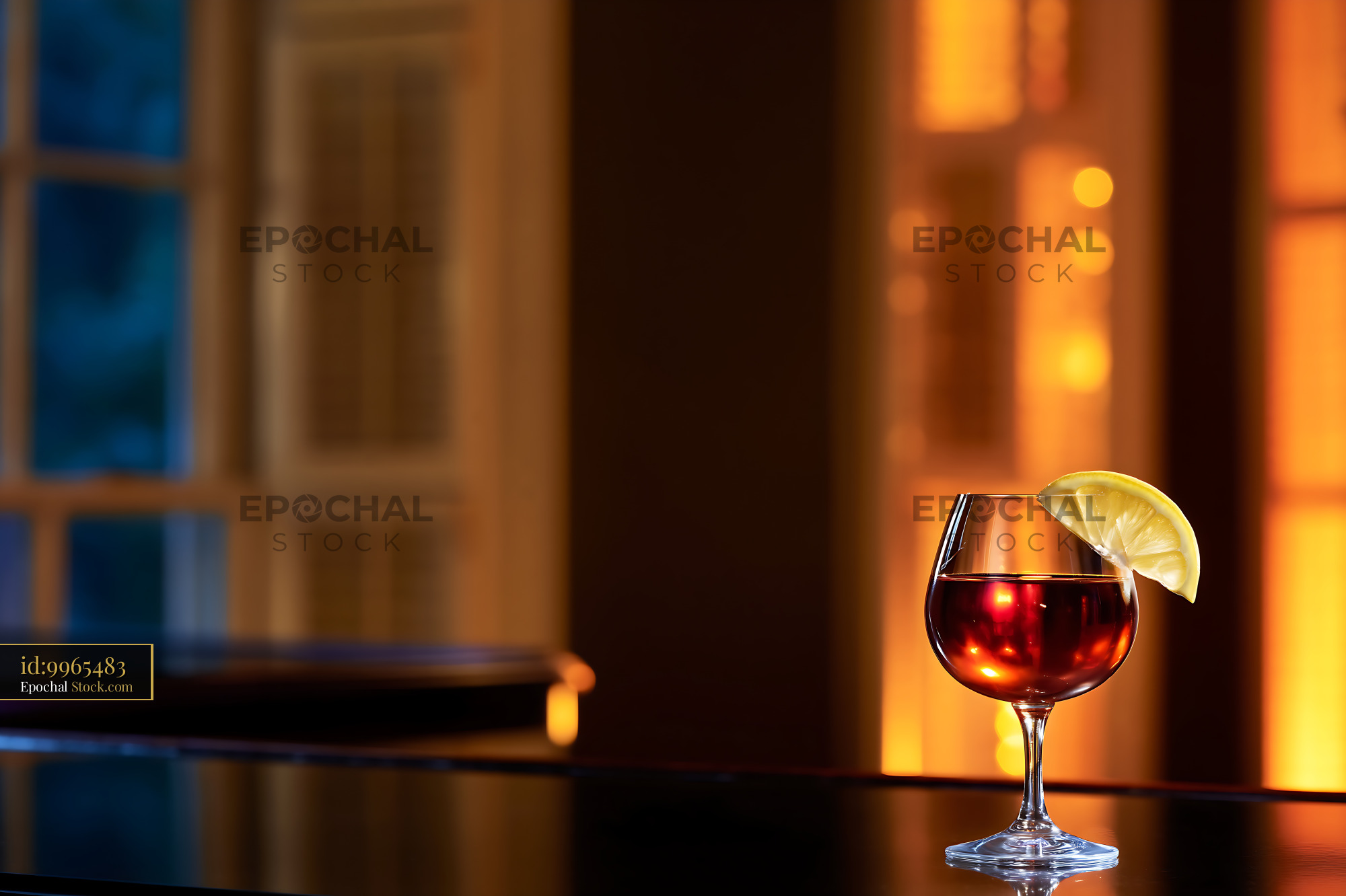 Saratoga Cocktail with Lemon at Evening Bar - stock photo