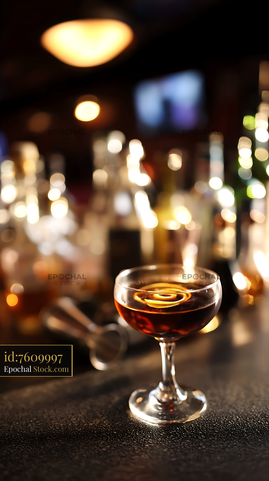 Bushwick Cocktail Served in Ambient Bar Setting - stock photo