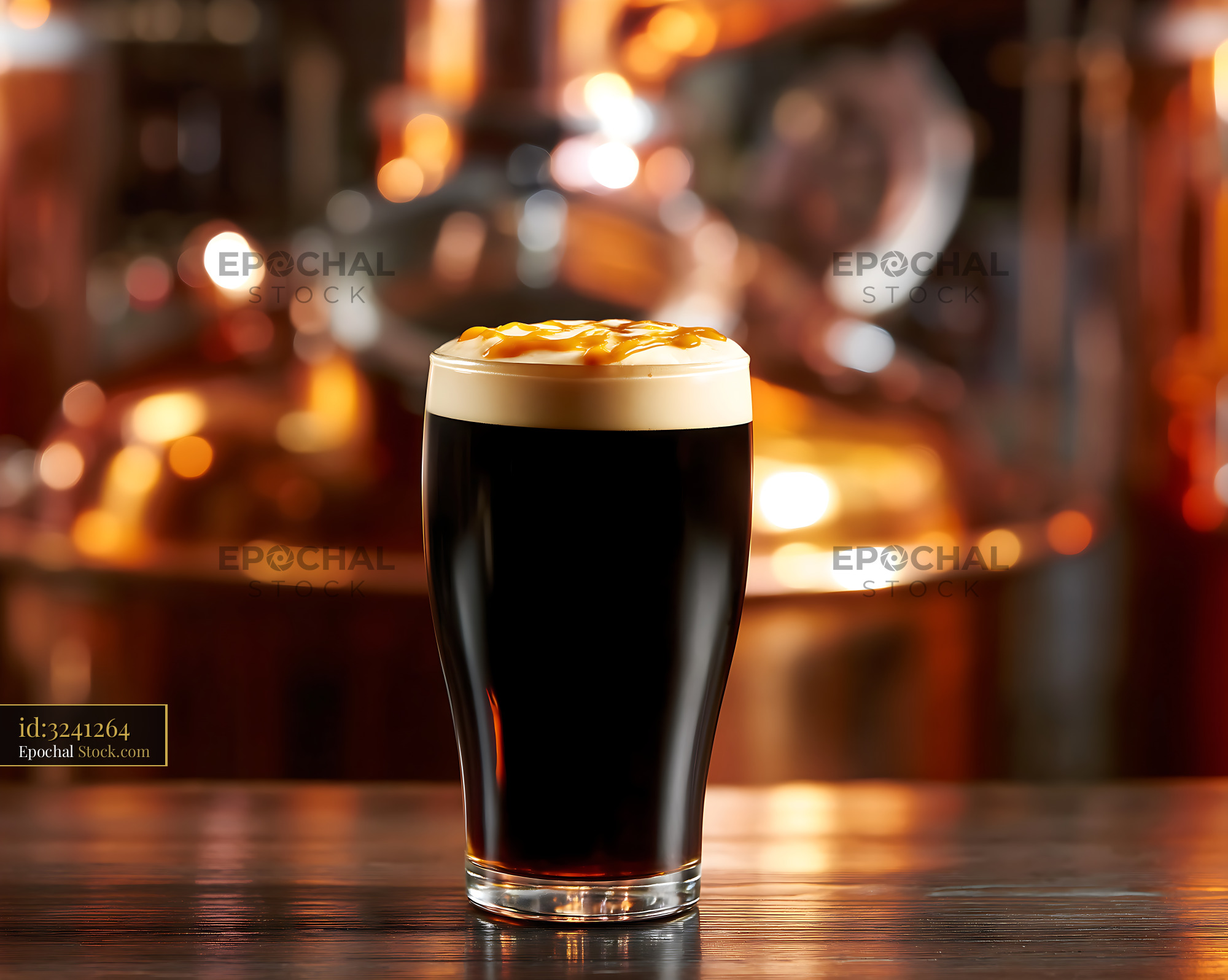 Nitro Caramel Coffee with Creamy Head at Bar - stock photo