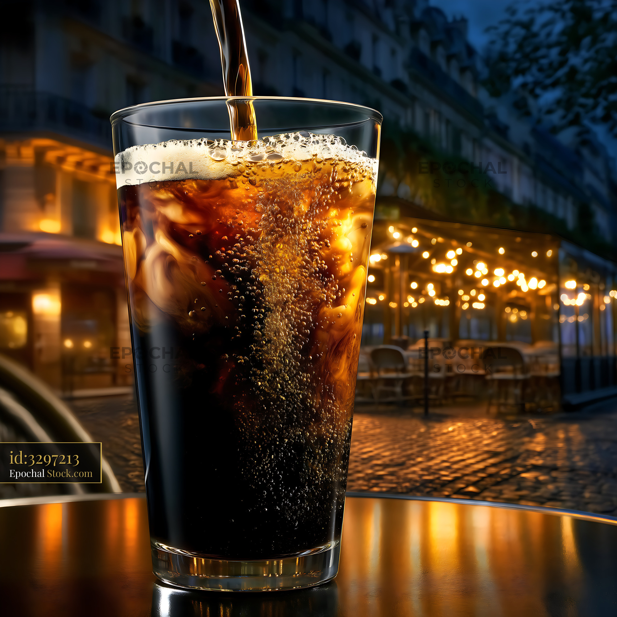 Nitro Caramel Coffee Pouring at Night - stock photo