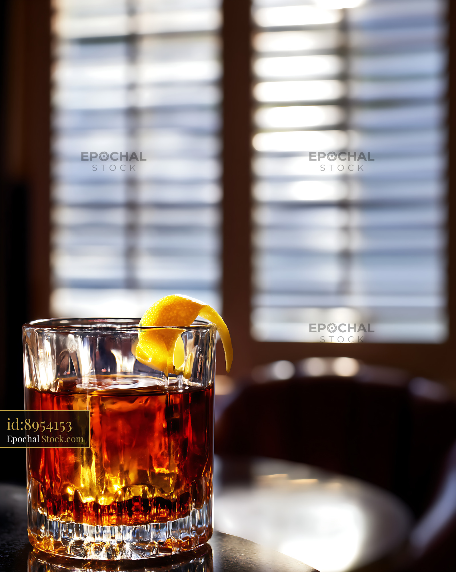 Saratoga Cocktail with Lemon Twist and Ice - stock photo