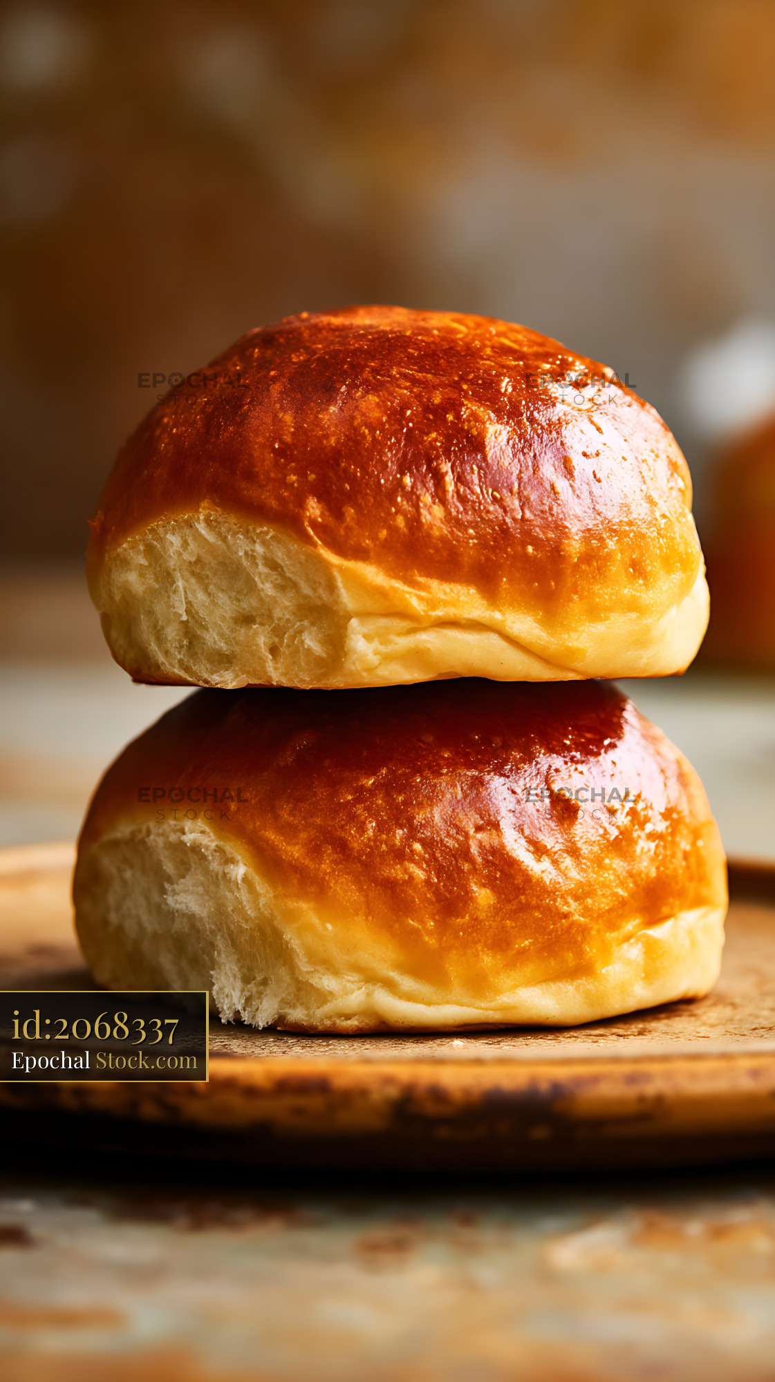 Warm Golden Baked Dinner Rolls Stacked - stock photo