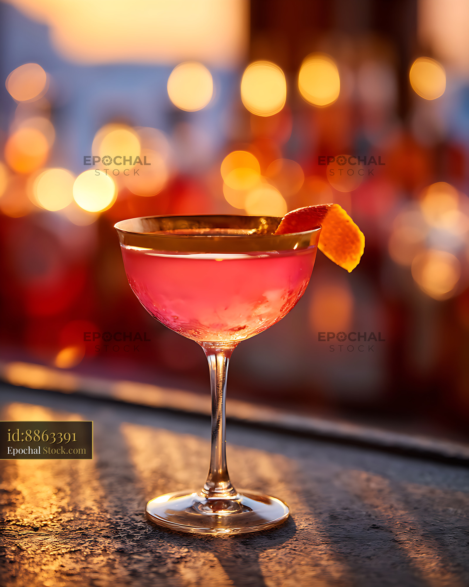 Elegant Cocktail With Citrus Garnish at Sunset - stock photo