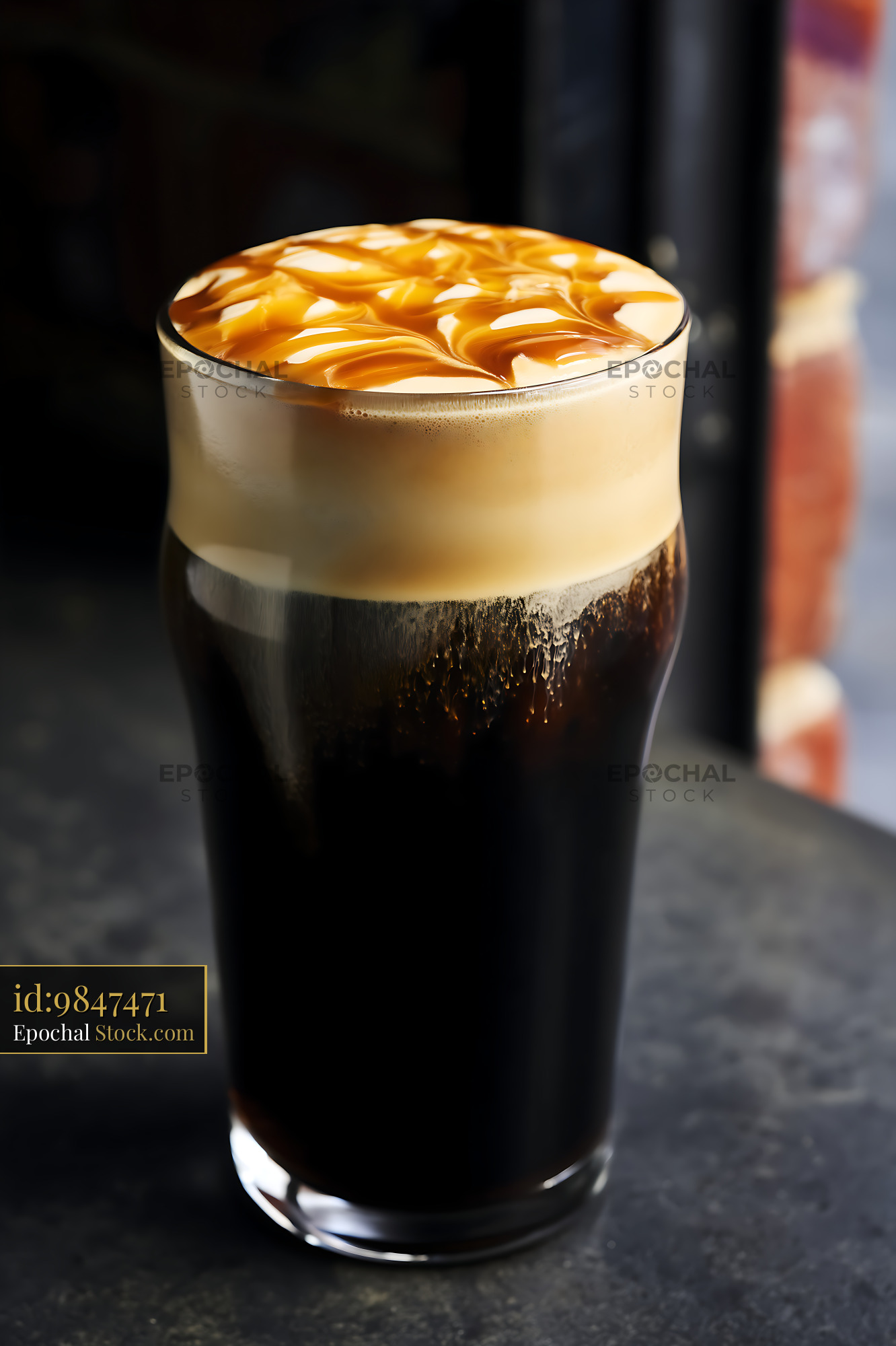 Nitro Caramel Coffee Topped with Caramel - stock photo