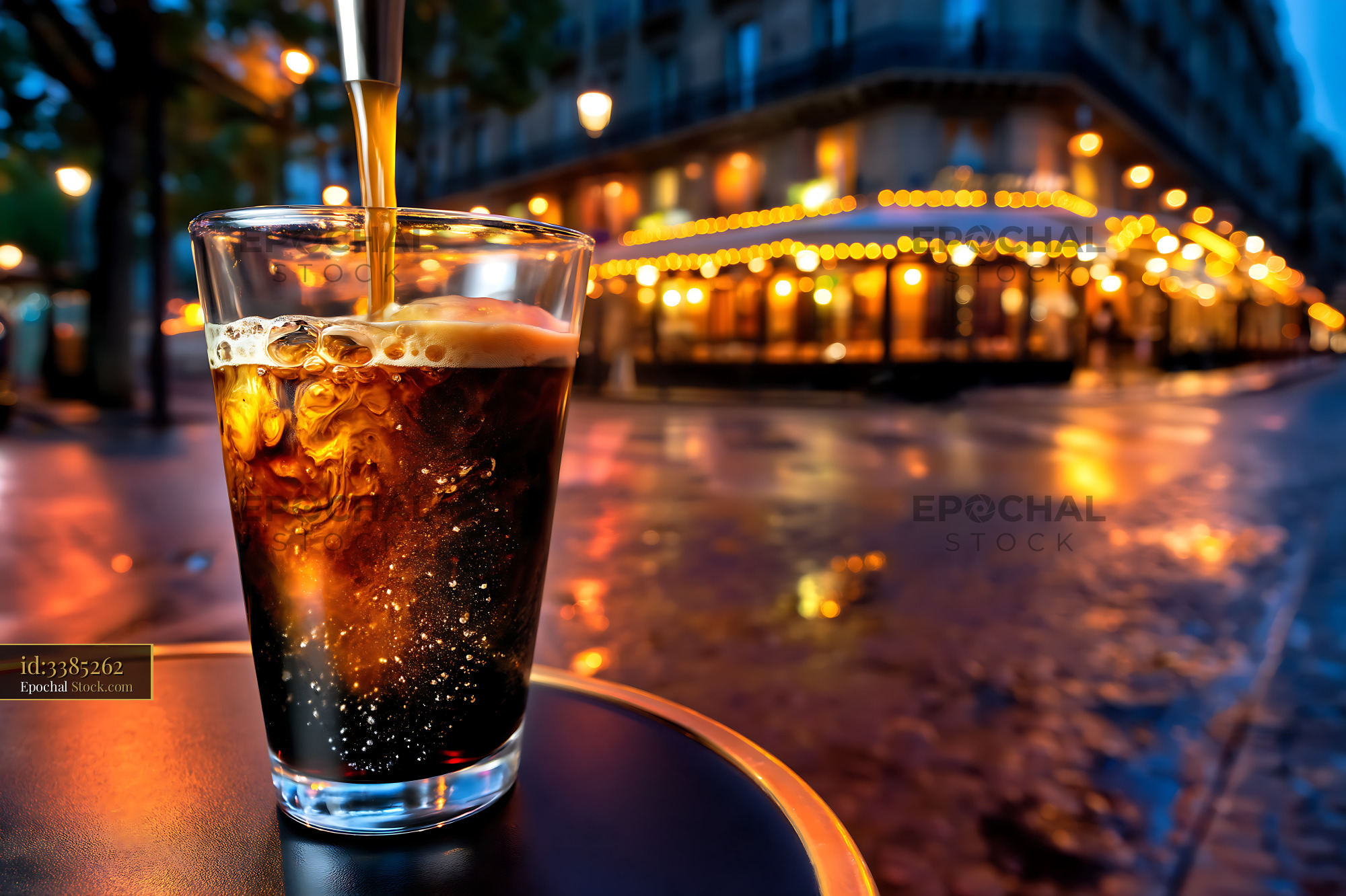 Nitro Caramel Coffee Pouring at Parisian Cafe - stock photo